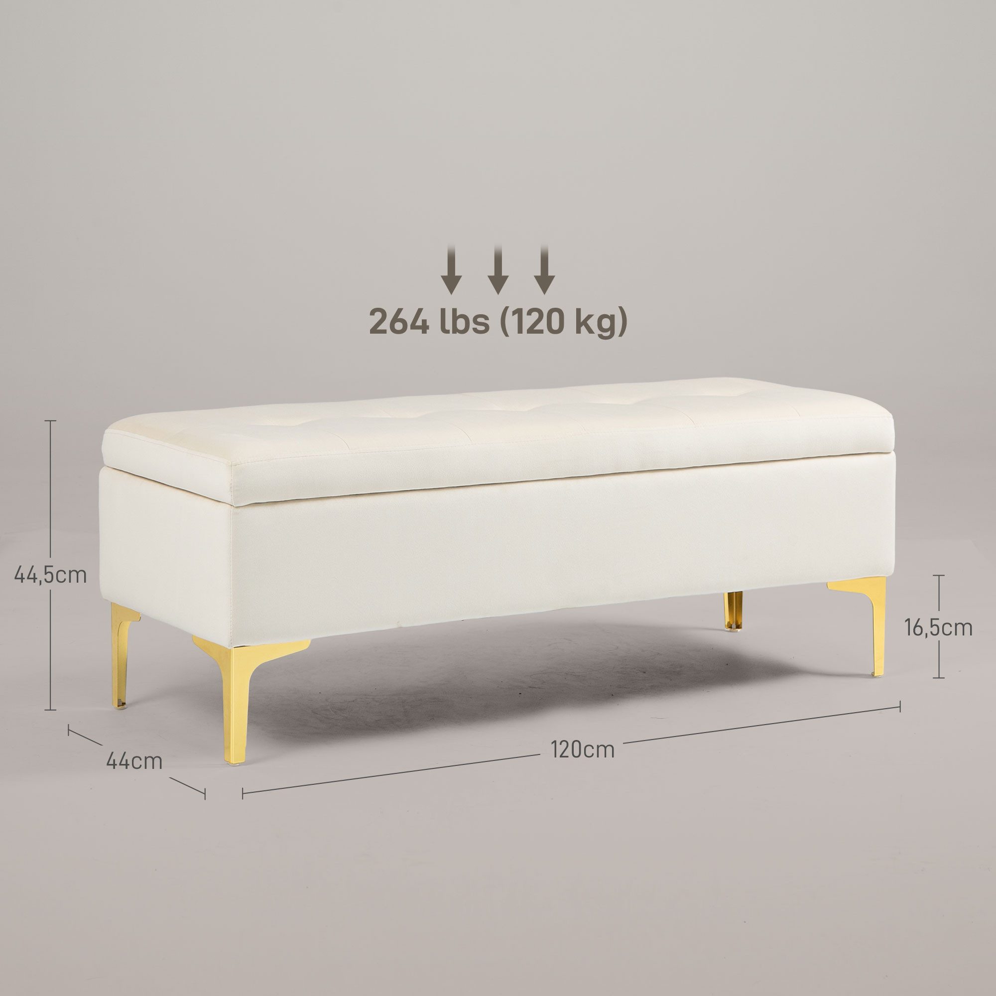 HOMCOM Sitzbank mit Gold-Ton Beine, Samtoptik, 120 x 44 x 44,5 cm (Polsterbank, 1-St., Bettbank), für Wohnzimmer, Beige