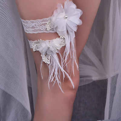 Viellan Strapsgürtel Strumpfband, das perfekte Accessoire für deine Hochzeit, Handgefertigte Blumen, Sexy Spitze