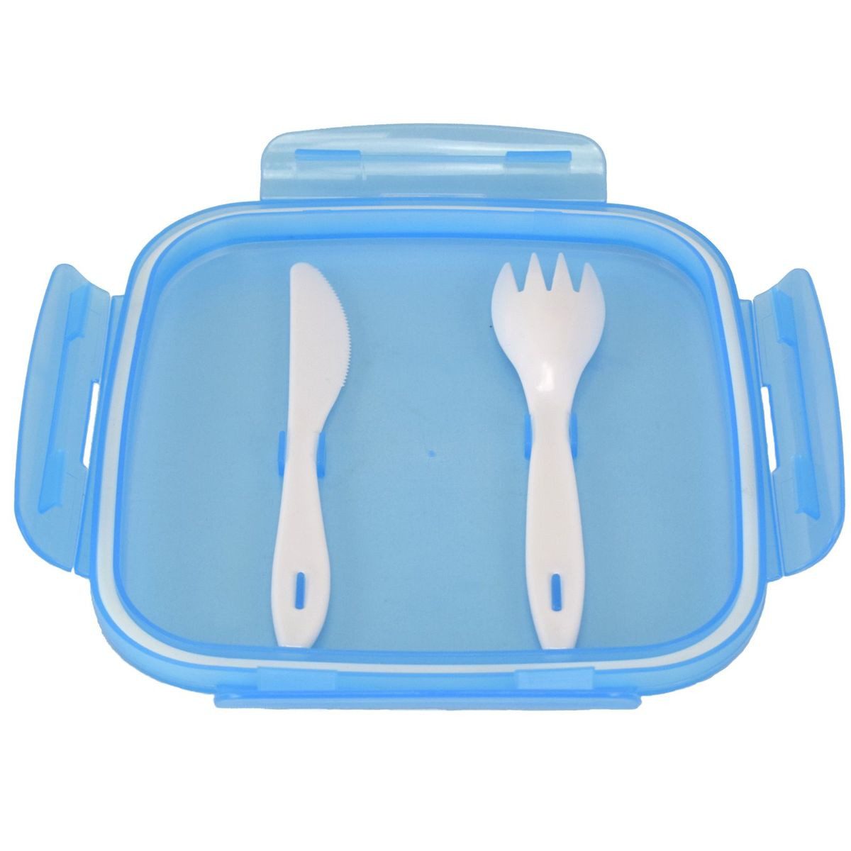 p:os Lunchbox Lunchbox blau mit Besteck und Soßenbecher Box Brotdose Salatbox Vesper