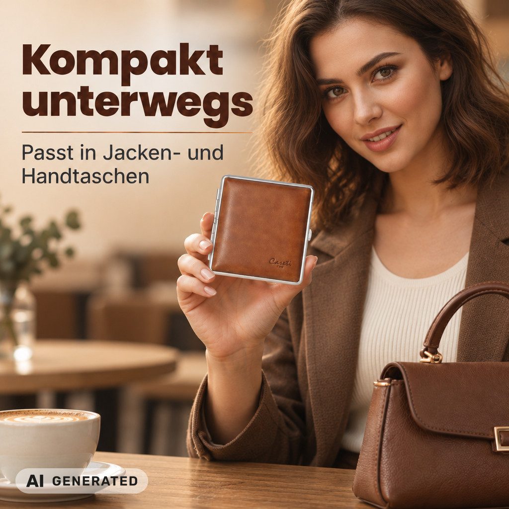 LK Trend & Style Tabakbeutel Leder Schatulle für 20 Zigaretten, braun, mit Gummiband, sehr edel, edles Leder Design – Bild 5 von 5
