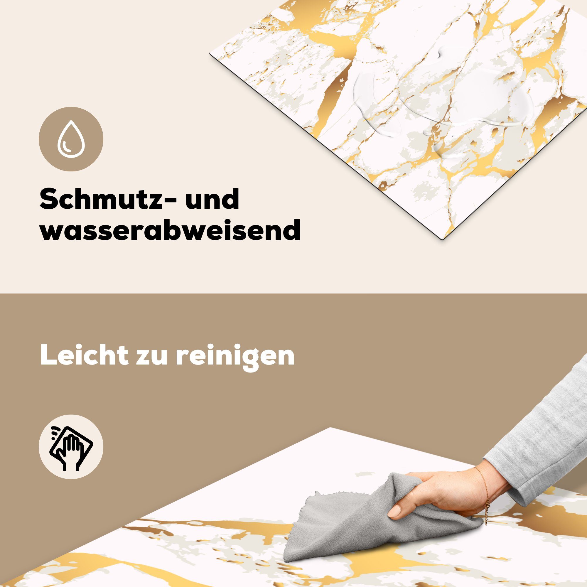 Marmor - Gold Ceranfeldabdeckung für MuchoWow die cm, Vinyl, Herdblende-/Abdeckplatte küche, tlg), Chic, - 59x52 Weiß Induktionsmatte (1 -