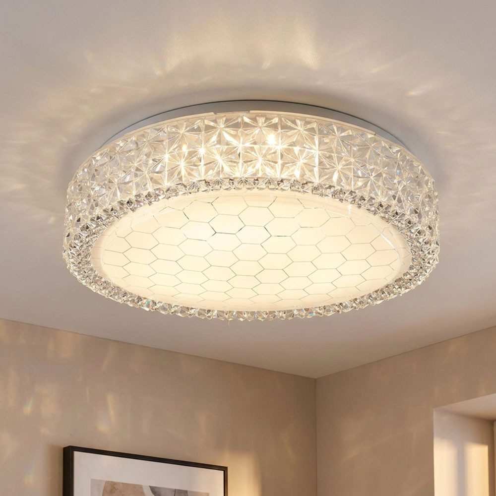 Searchlight LED Deckenleuchte, LED-Leuchtmittel fest verbaut, Warmweiß, LED Decken Lampe Wohn Ess Zimmer Kristall Effekt Waben Muster Leuchte