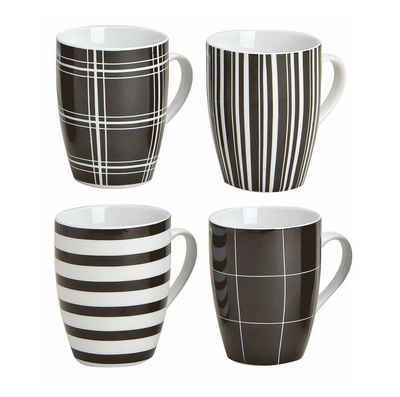 Spetebo Tafelservice Porzellan Kaffeebecher 4er Set - schwarz / weiß (4-tlg), 6 Personen, Porzellan, Kaffee und Tee Tassen für ca. 250 ml