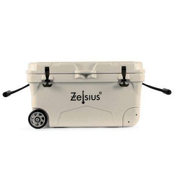 Zelsius Kühlbox beige 50 Liter mit Räder, Fahrbare Cooling Box für Camping Urlaub, 50 l