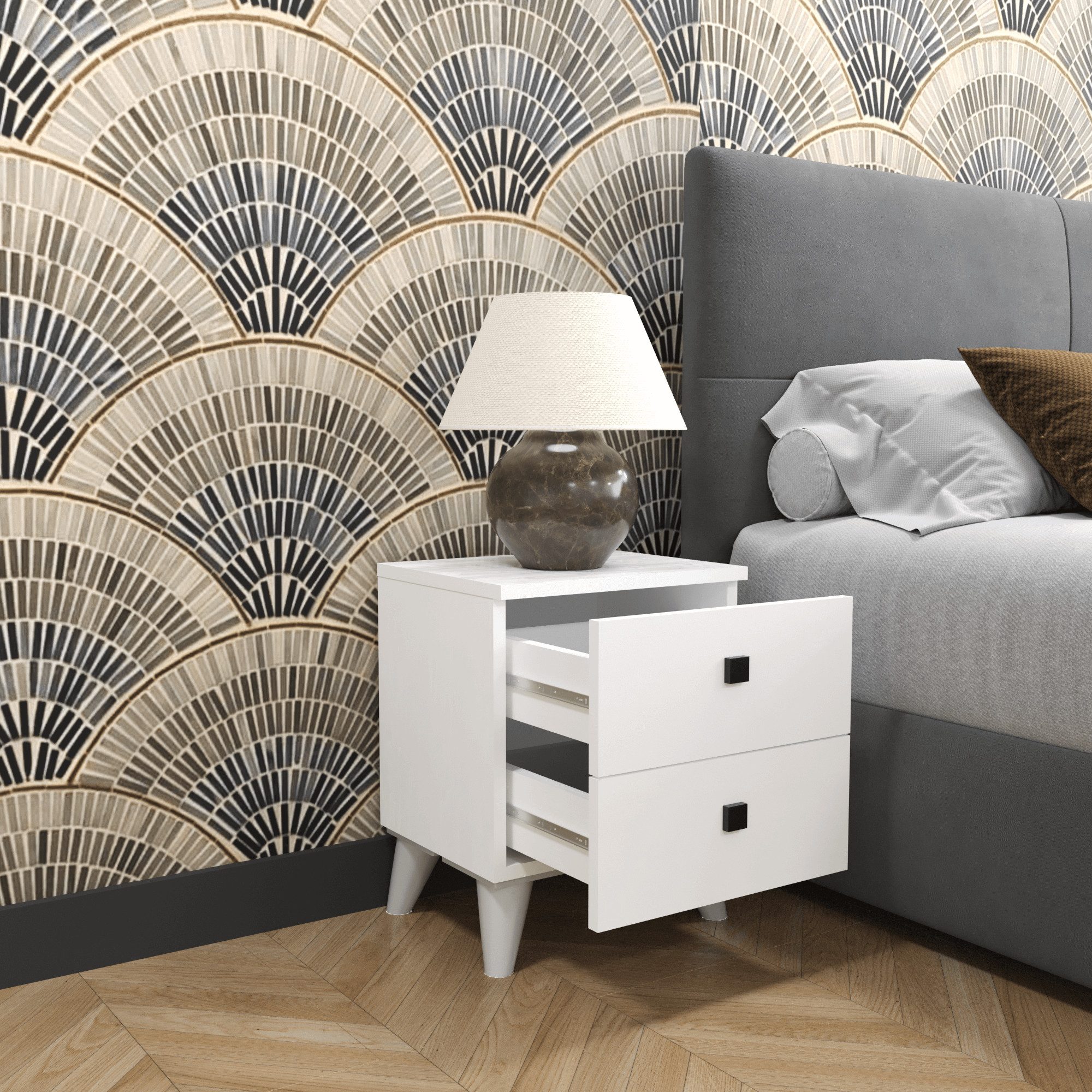 BDR Smart Home Art Kommode Artes Nachttisch mit 2 Schubladen Atlantic Pine Stilvoll & Praktisch