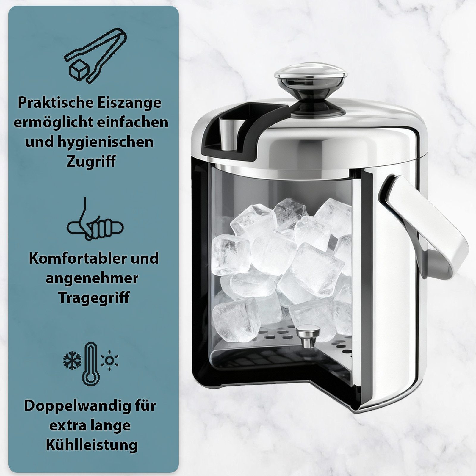 Montafox Eiswürfelbehälter Montafox Edelstahl Eiswürfelbehälter 1,3 Liter