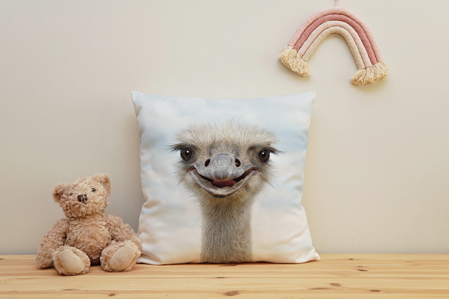 queence Dekokissen Vogelstrauß, Kissenhülle mit HD Premium Druck, geruchsneutral, 40x40cm