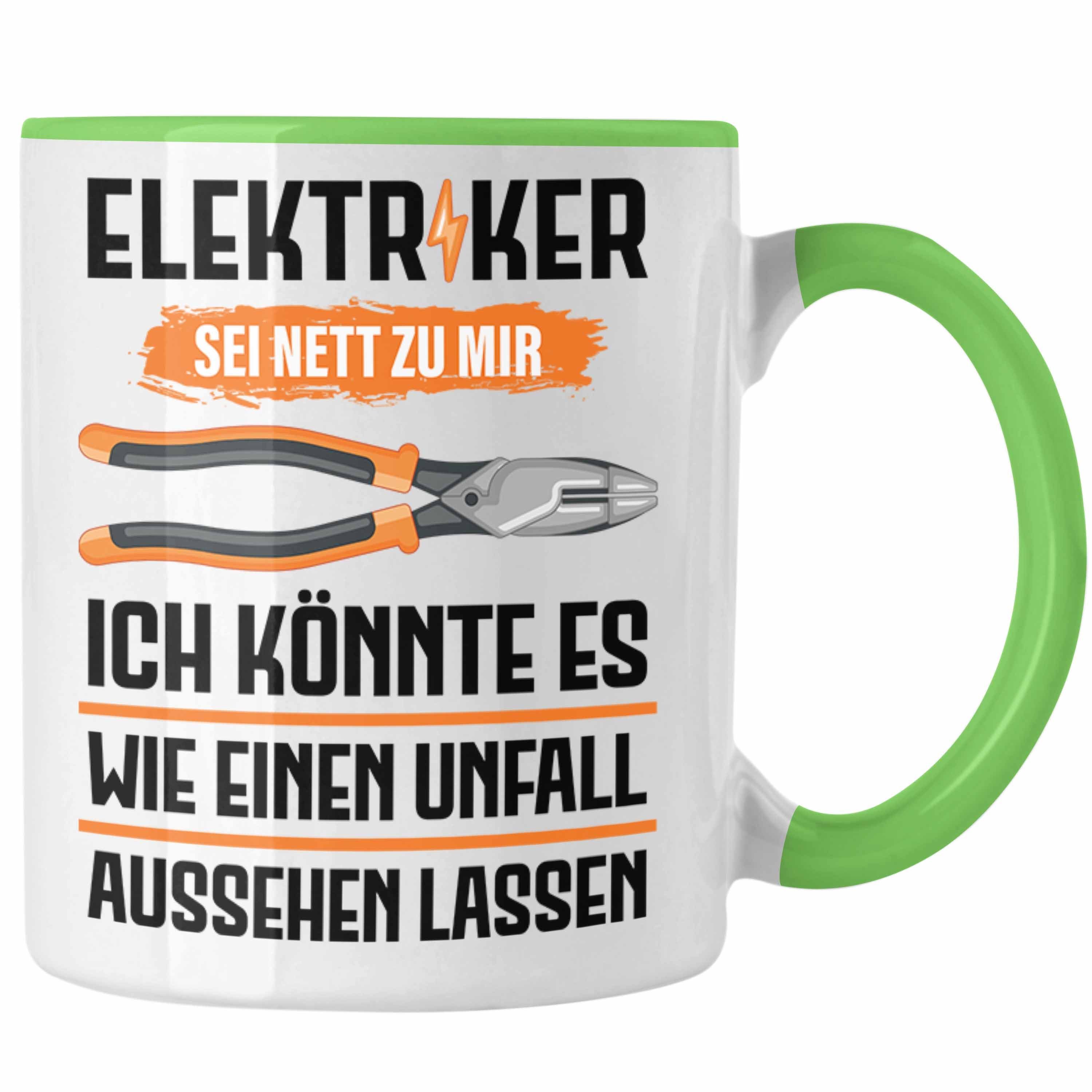 Trendation Tasse Trendation - Elektriker Tasse Spruch Männer Geschenk Lustig Gadget Geschenke Kaffeebecher Grün
