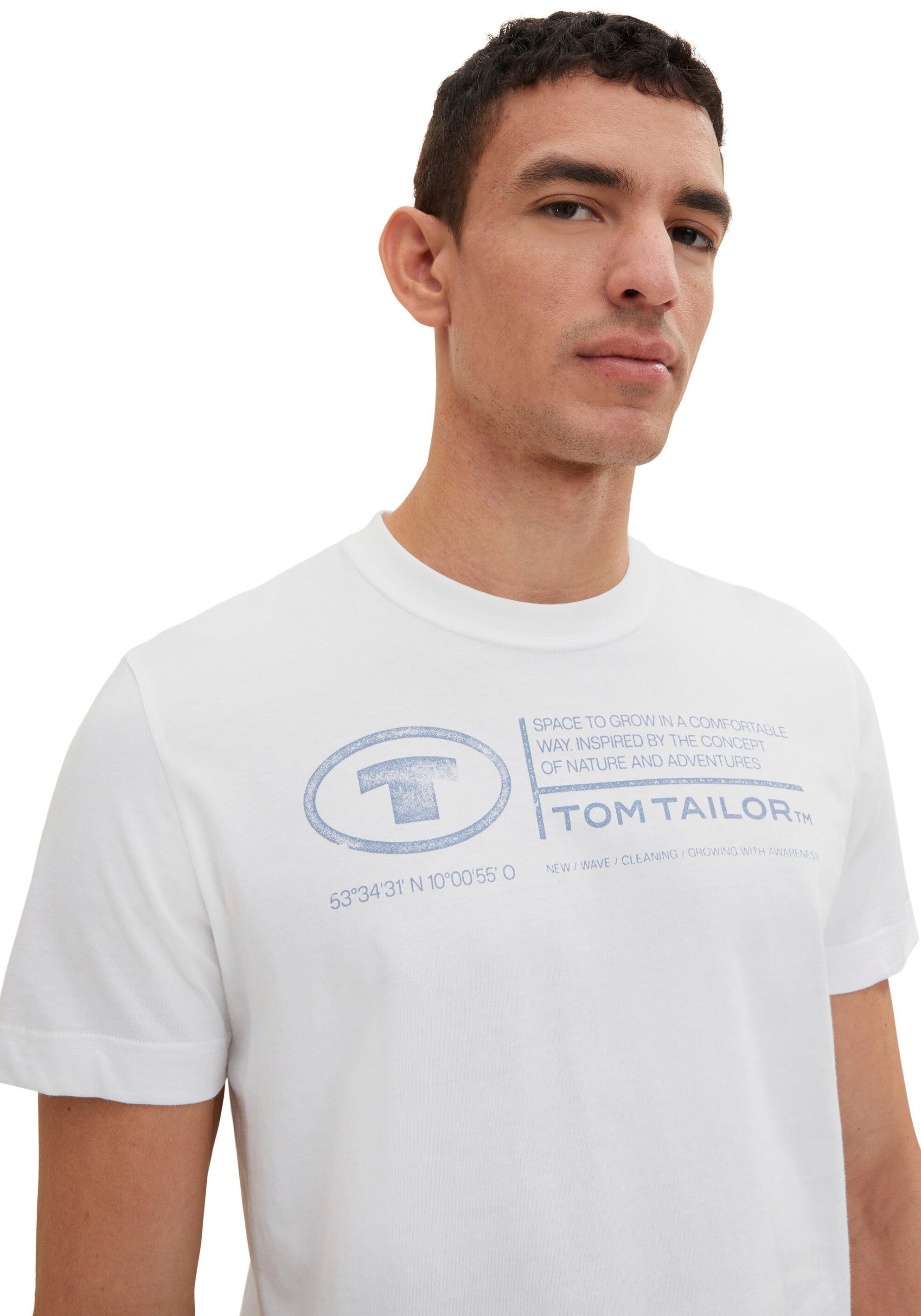 Tom T-Shirt Tailor Frontprint Herren TAILOR Print-Shirt weiß TOM
