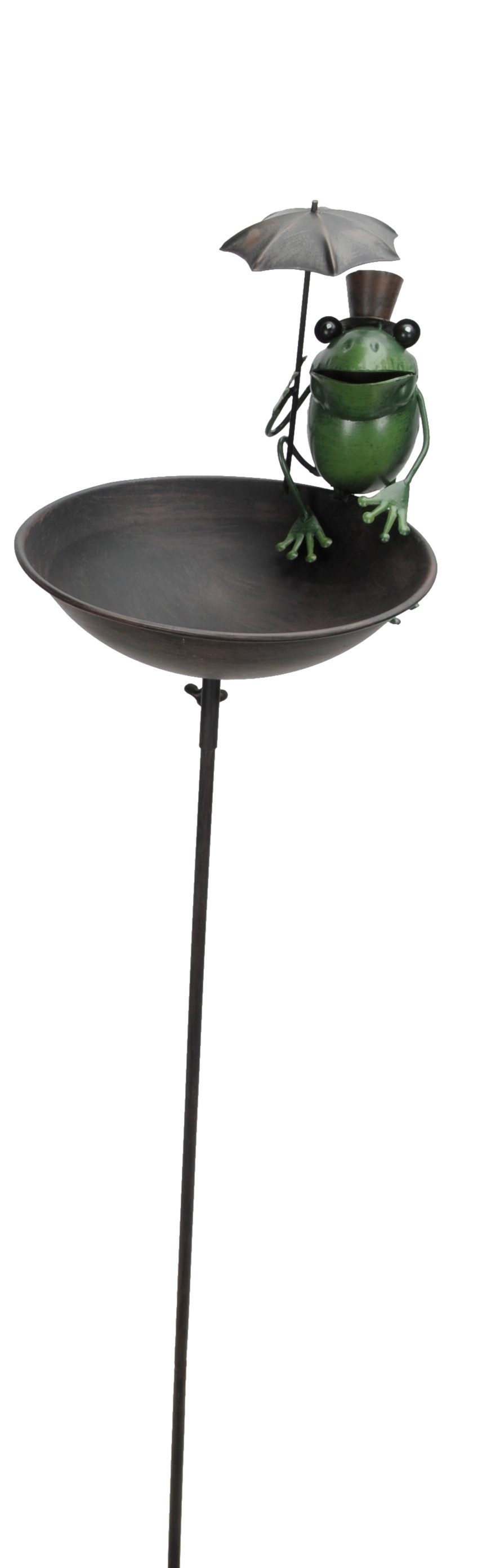 Posiwio Vogeltränke Vogeltränke mit Frosch aus Metall am Stab – Frosch mit Regenschirm
