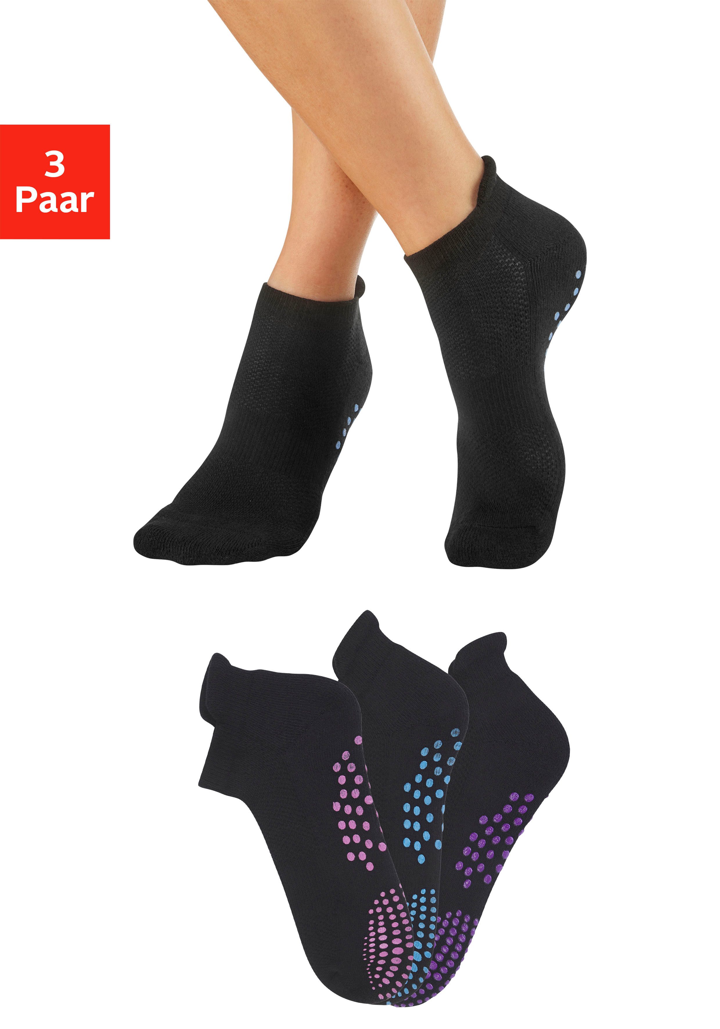 Lavana ABS-Socken (Packung, 3-Paar) mit farbigen Noppen günstig online kaufen