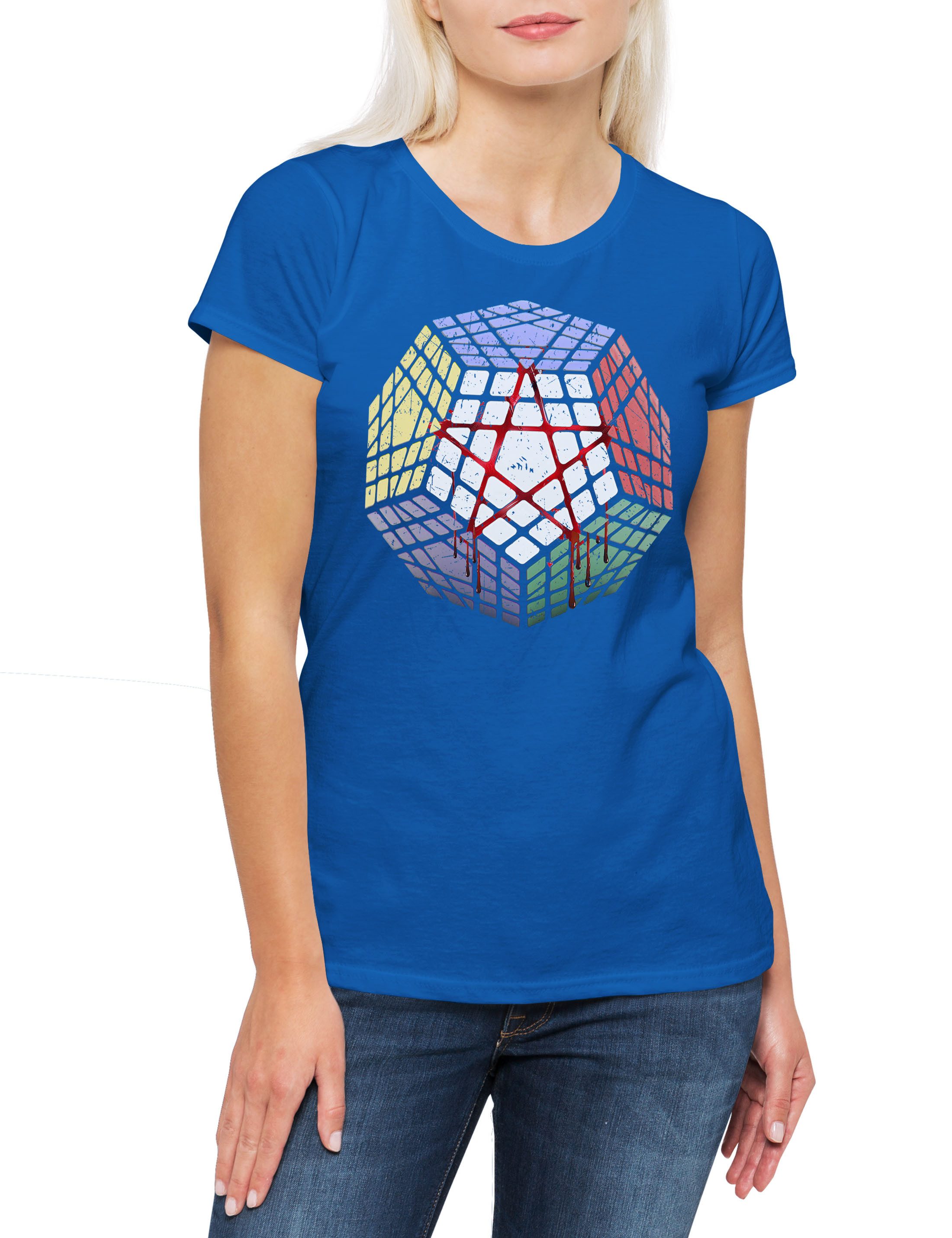 Print-Shirt Megaminx Pentacle Damen T-Shirt Cube Zauberwürfel 80s Magic Speed