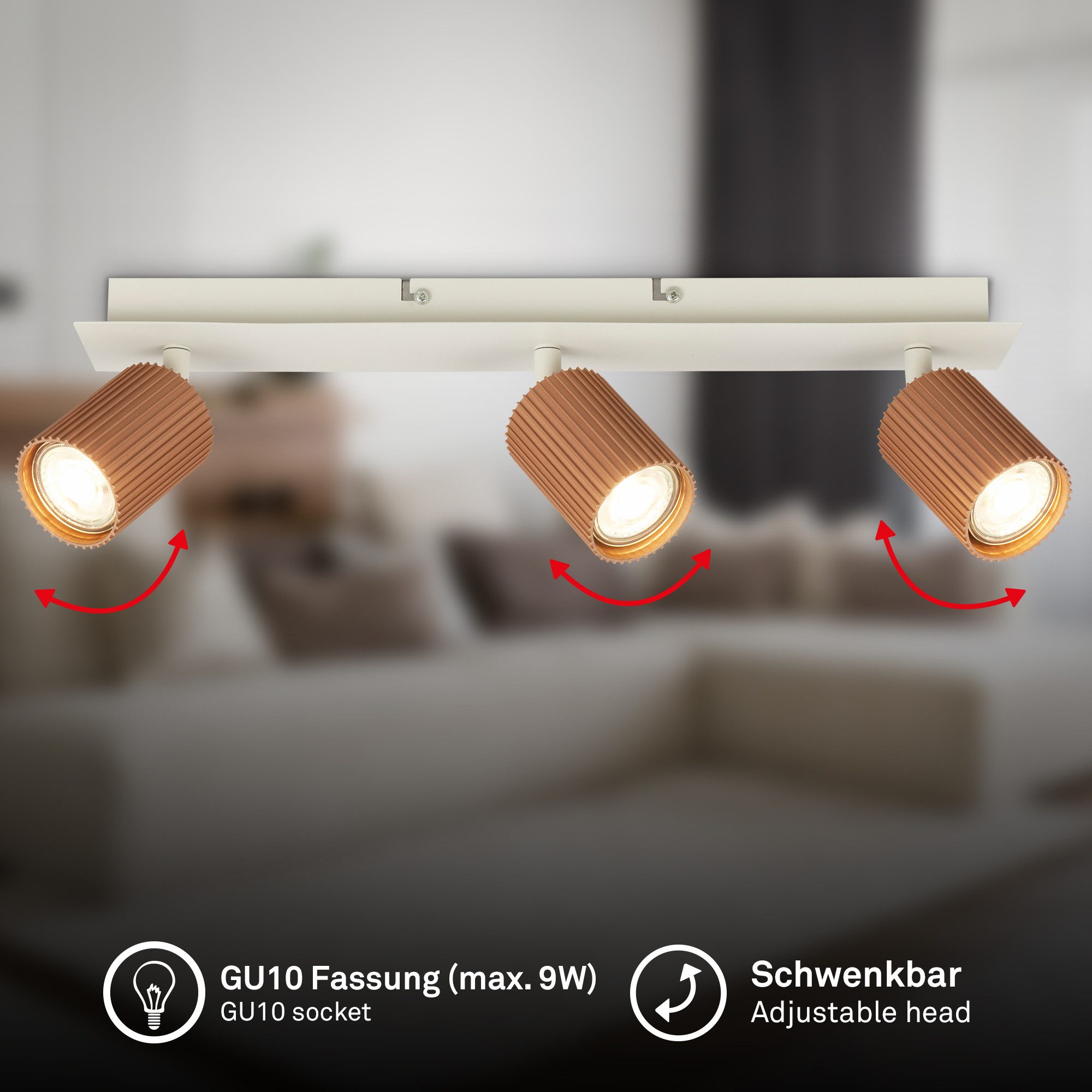 Briloner Leuchten LED Deckenspot Deckenleuchte Wandleuchte schwenkbar GU10 Deckenlampe Wohnzimmer Flur, 3-flammig, ohne Leuchtmittel, Abhängig vom Leuchtmittel, Schwarz, Beige, Coffee-Warmgrey, Wohnzimmer, Flur, Büro