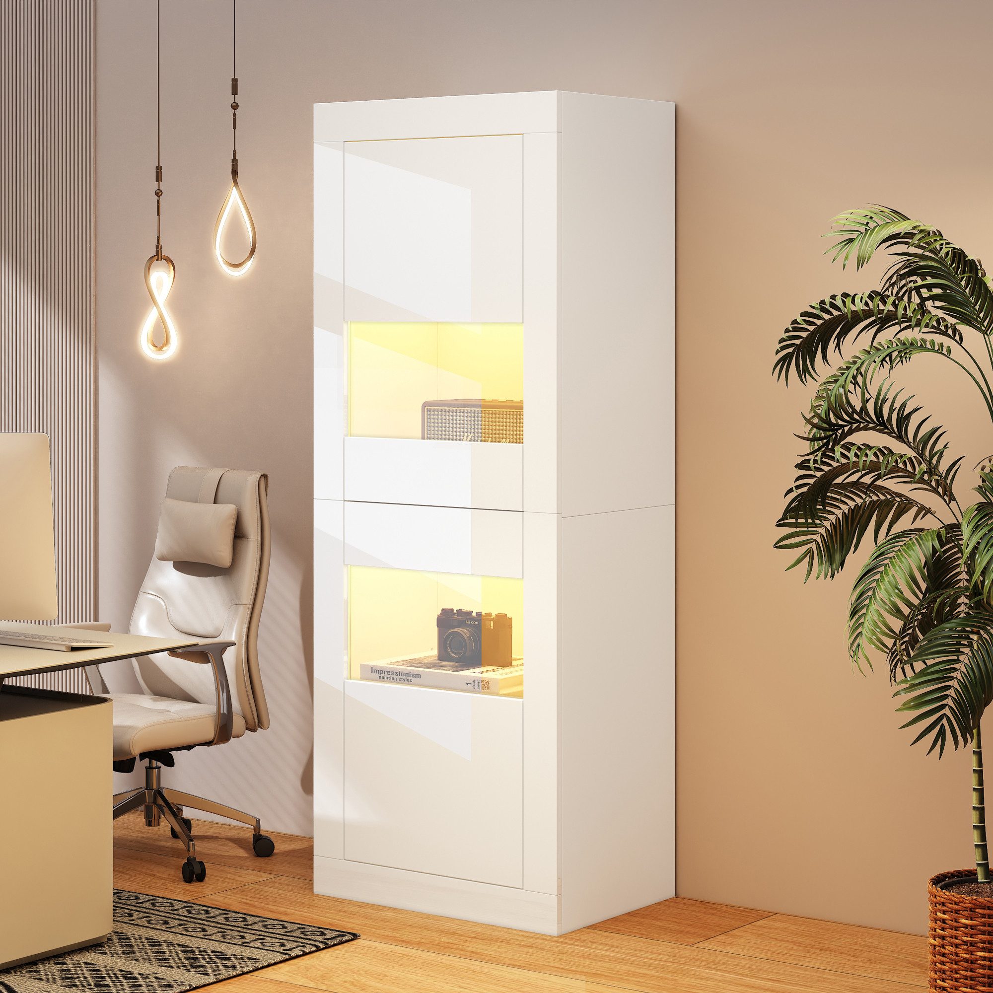 Merax Standvitrine hochglanz Vitrine mit LED-Beleuchtung günstig online kaufen