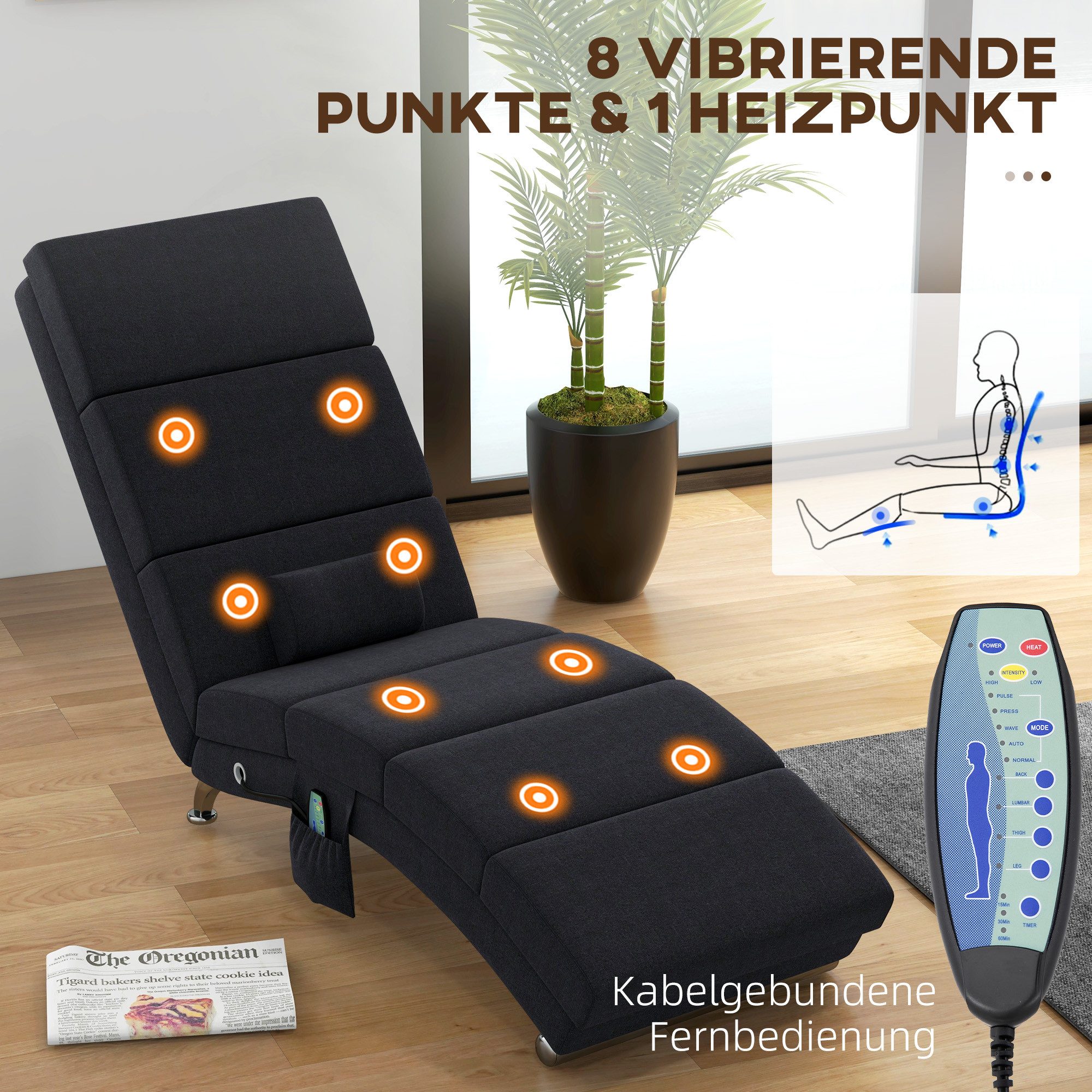 HOMCOM Massagesessel Relaxsessel TV Sessel mit Liegefunktion Massage Wärmefunktion (Relaxsessel, 1-St., Elektrisch Fernsehsessel), TV Sessel mit Lendenkissen Se – Bild 4 von 5