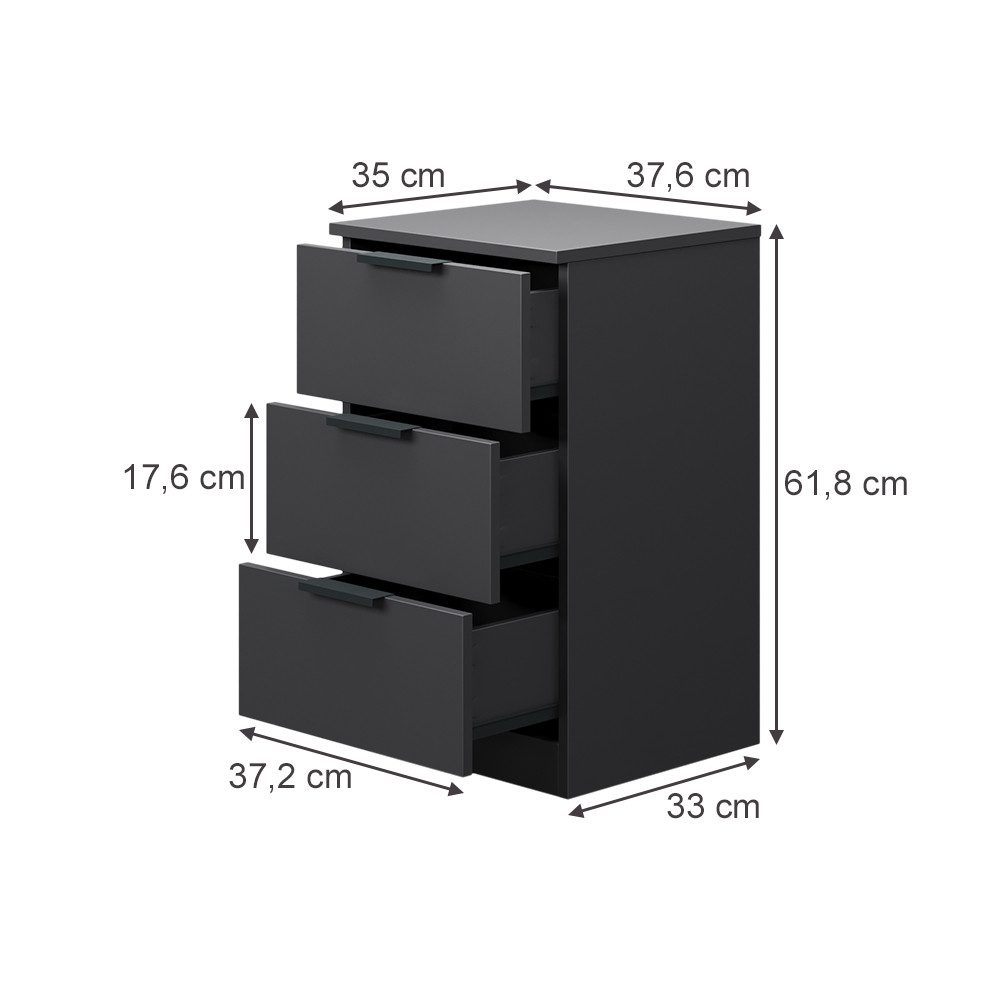Vicco Nachtschrank Fino, Schwarz, mit Schubladen (2-St)