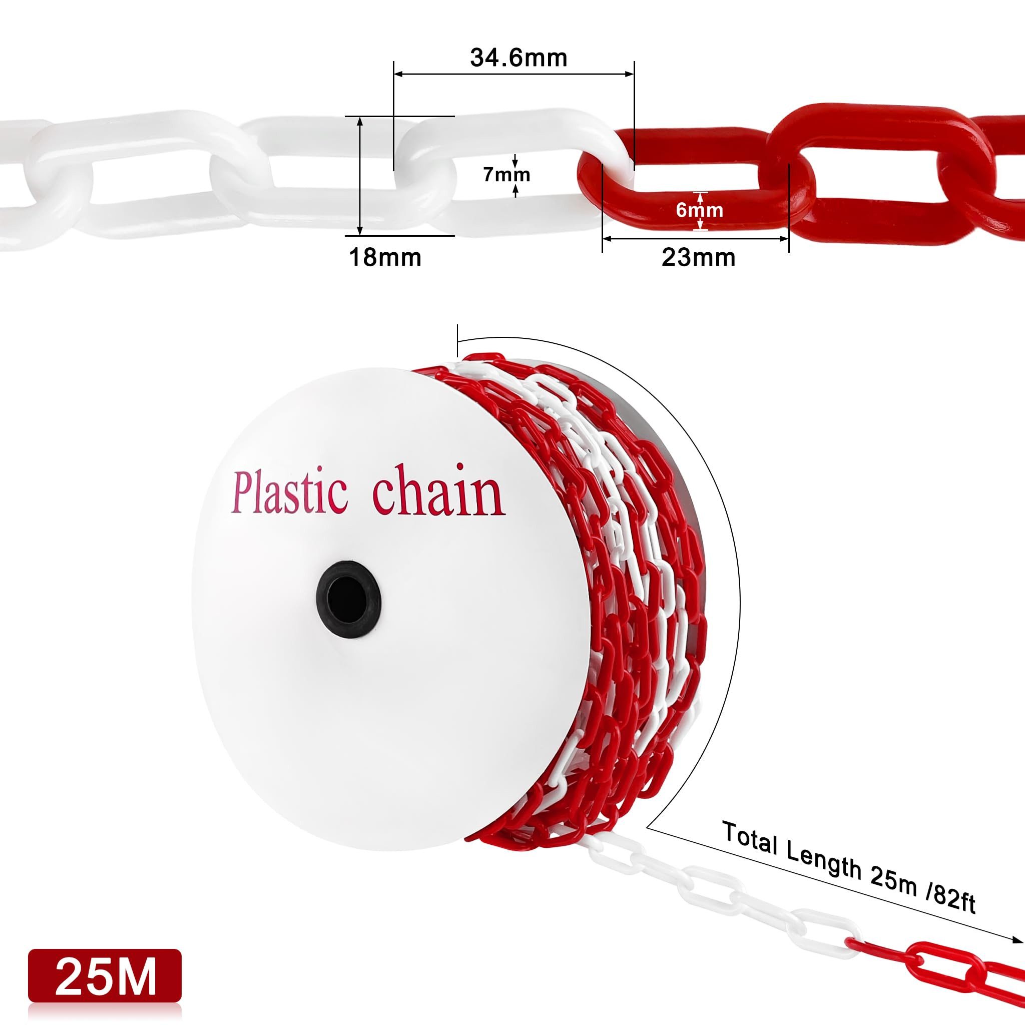 FIVMEN Absperrkette Plastikkette Rot/Weiß 6mm Stärke Kunststoffkette, Länge 25 m