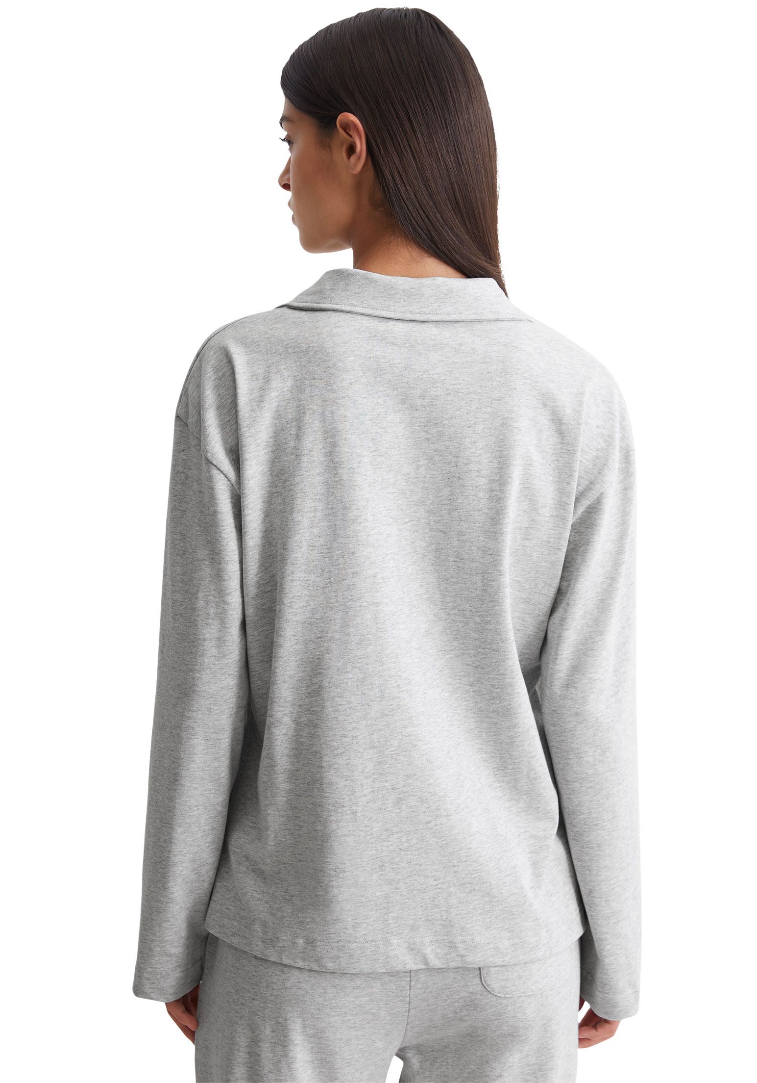 Marc O'Polo Langarm-Poloshirt Heavy Jersey-Woven V-Ausschnitt, Langarm