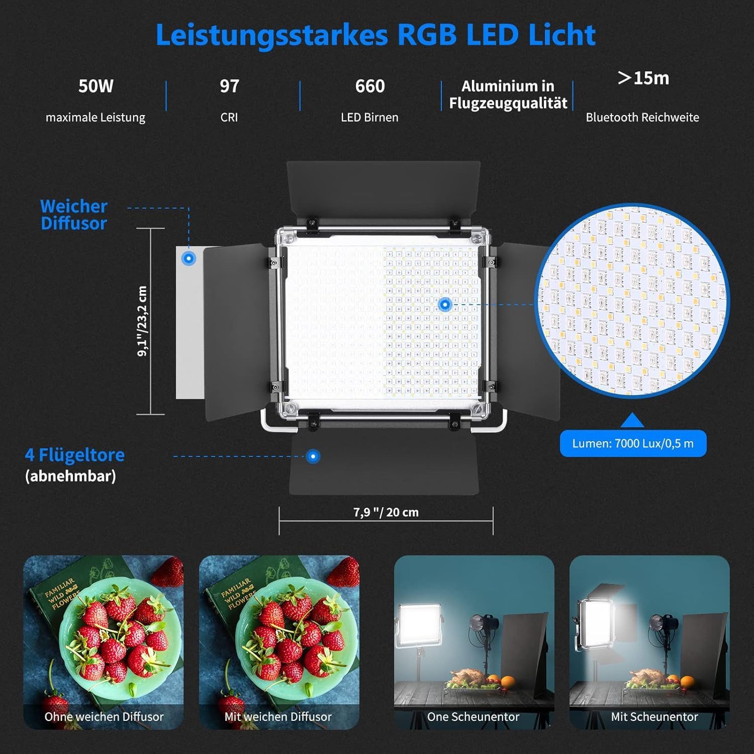 Neewer Videoleuchte RGB660 PRO II 2xLED Panel mit Stativ, 50W, App-Steuerung, Dimmbar, CRI97+, 360° Vollfarbe Videolicht für Studio Streaming Zoom Fotografie