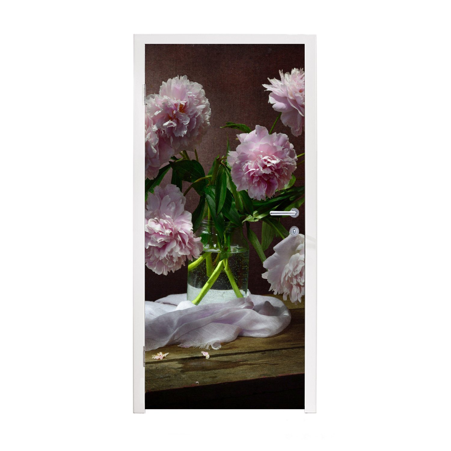 MuchoWow Türtapete Pfingstrosen für Türaufkleber, Stilleben - Fototapete bedruckt, Matt, - (1 75x205 Tür, St), cm Blumen
