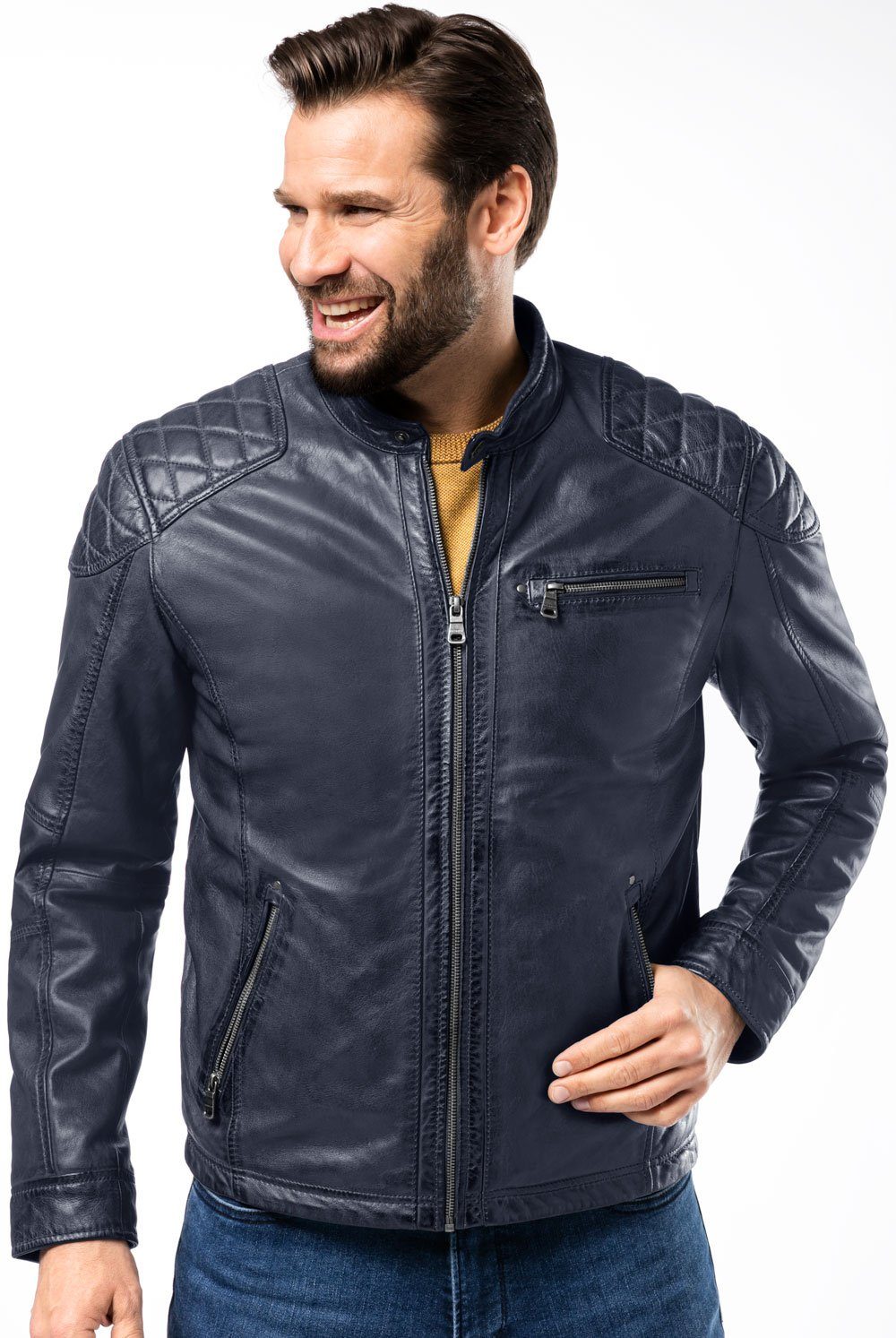 Ross & Cole Lederjacke lässiges Design mit Steppung an der Schulter