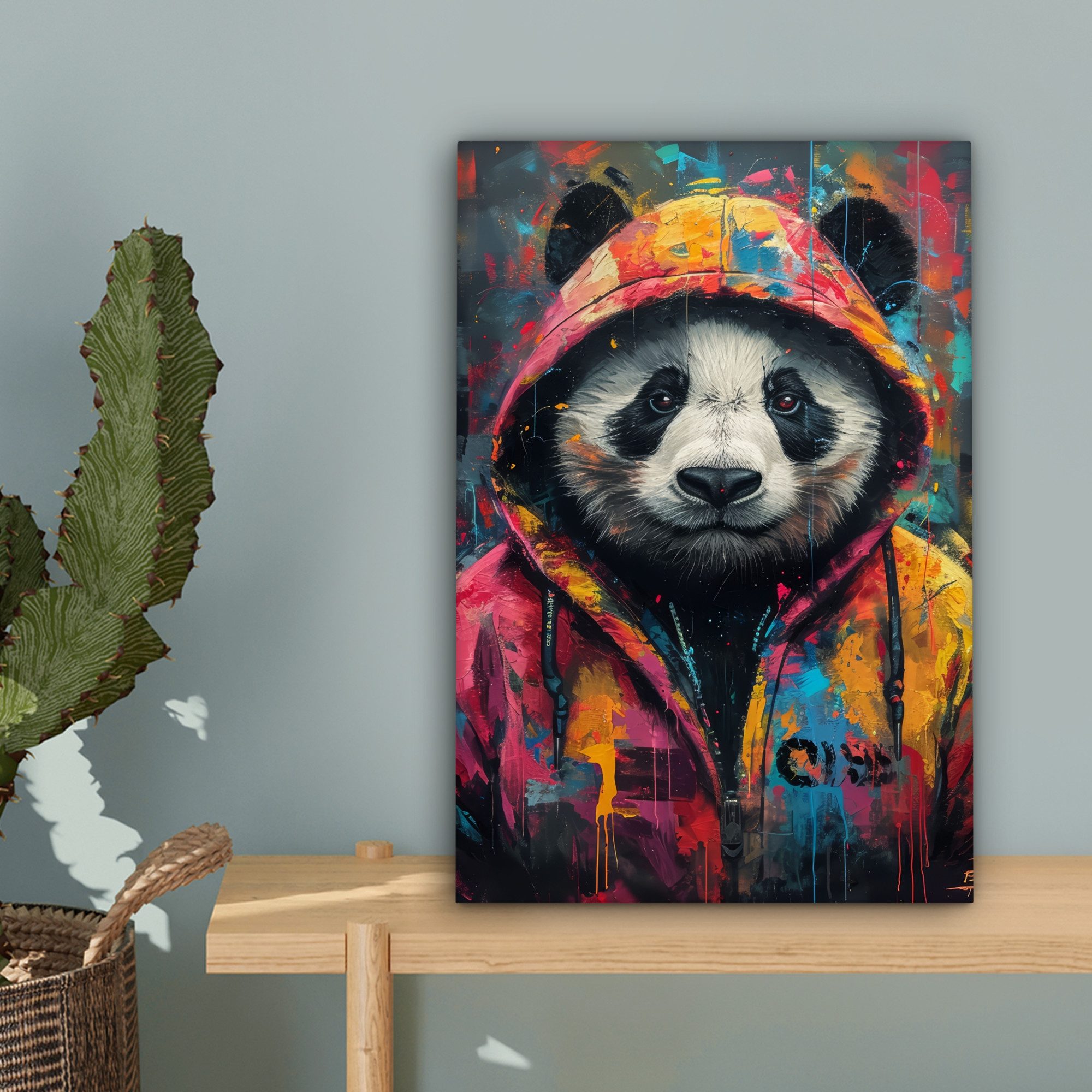 OneMillionCanvasses® Leinwandbild Graffiti - Panda - Mantel - Bunt - Straßenkunst, Fotodruck (1 St), Leinwand Canvas Wandbild, Wanddekoration 20x30 cm – Bild 3 von 5