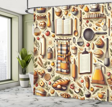 Abakuhaus Duschvorhang Moderner Digitaldruck mit 12 Haken auf Stoff Wasser Resistent Breite 175 cm, Höhe 180 cm, Kochthema Küchenchef Lebensmittel Küche