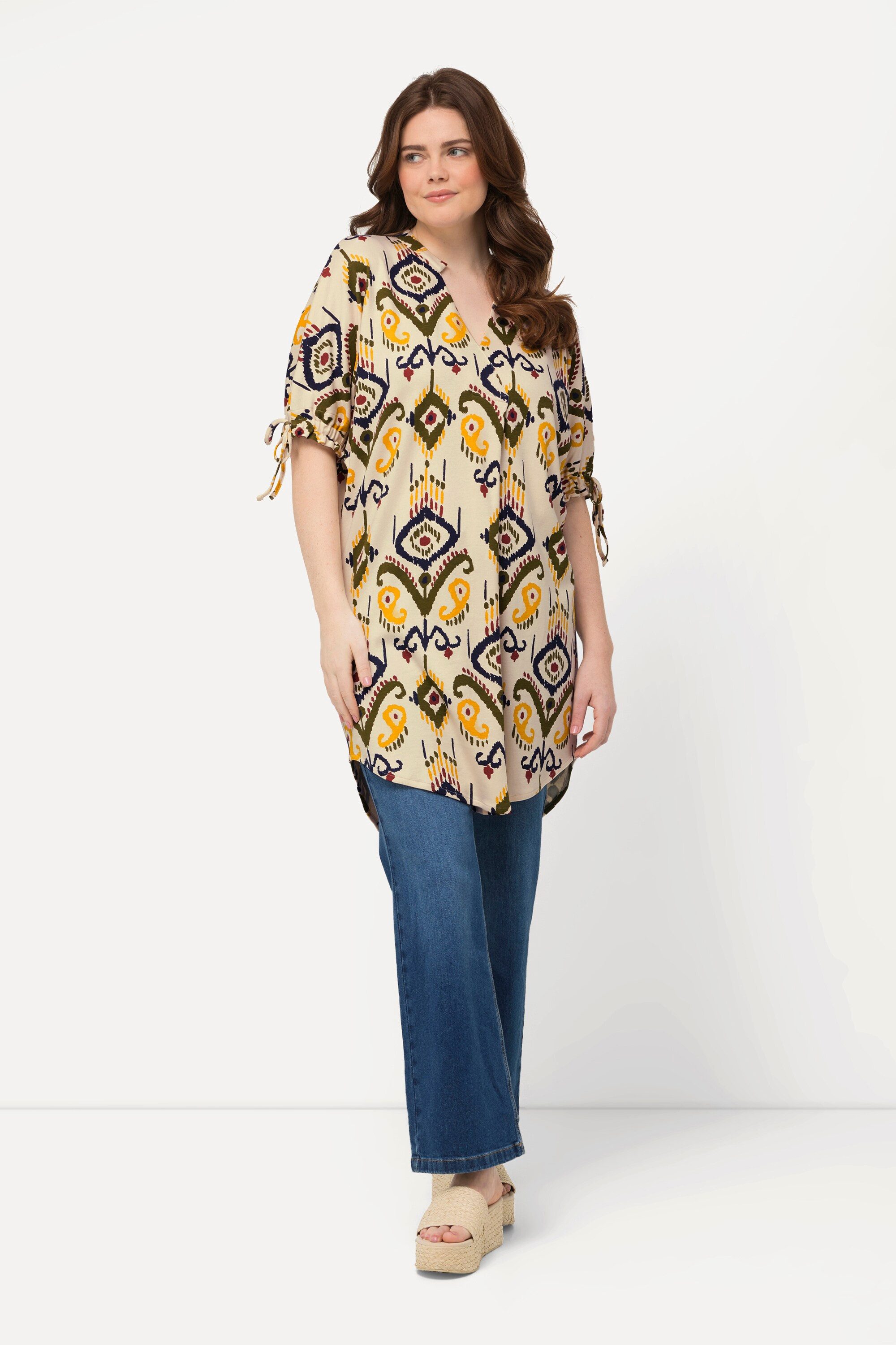 Ulla Popken Longshirt Jersey-Tunika V-Ausschnitt Halbarm günstig online kaufen