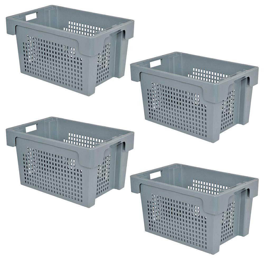 BRB-Lagertechnik Stapelbox 4 Drehstapelbehälter, LxBxH 600x400x350 mm, Inhalt 60 Liter, Drehstapelbehälter aus Polyethylen-Kunststoff (PE-HD)