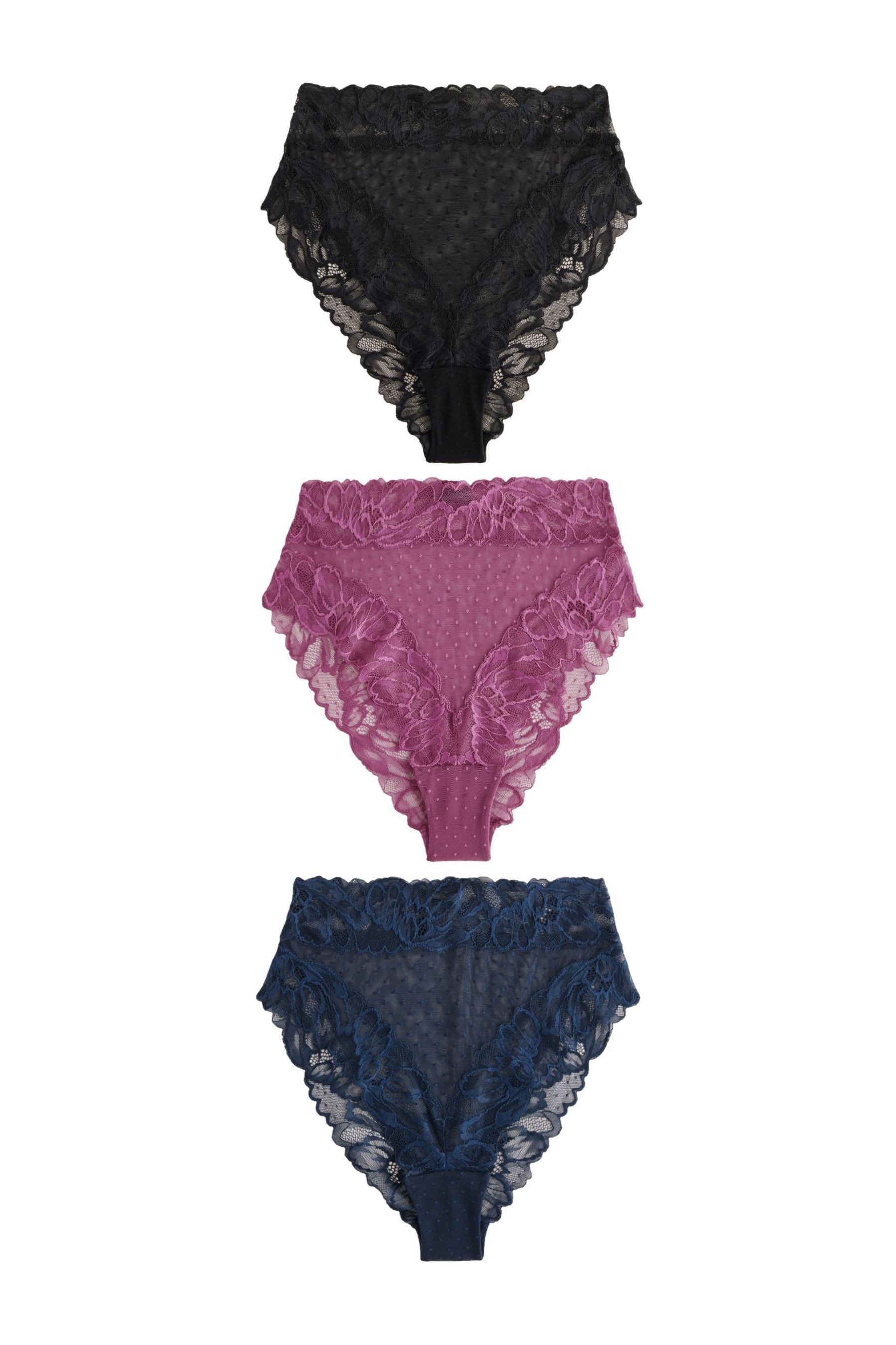 High-Waist-Slip 3er-Pack Hochbund-Slips aus Blumenspitze