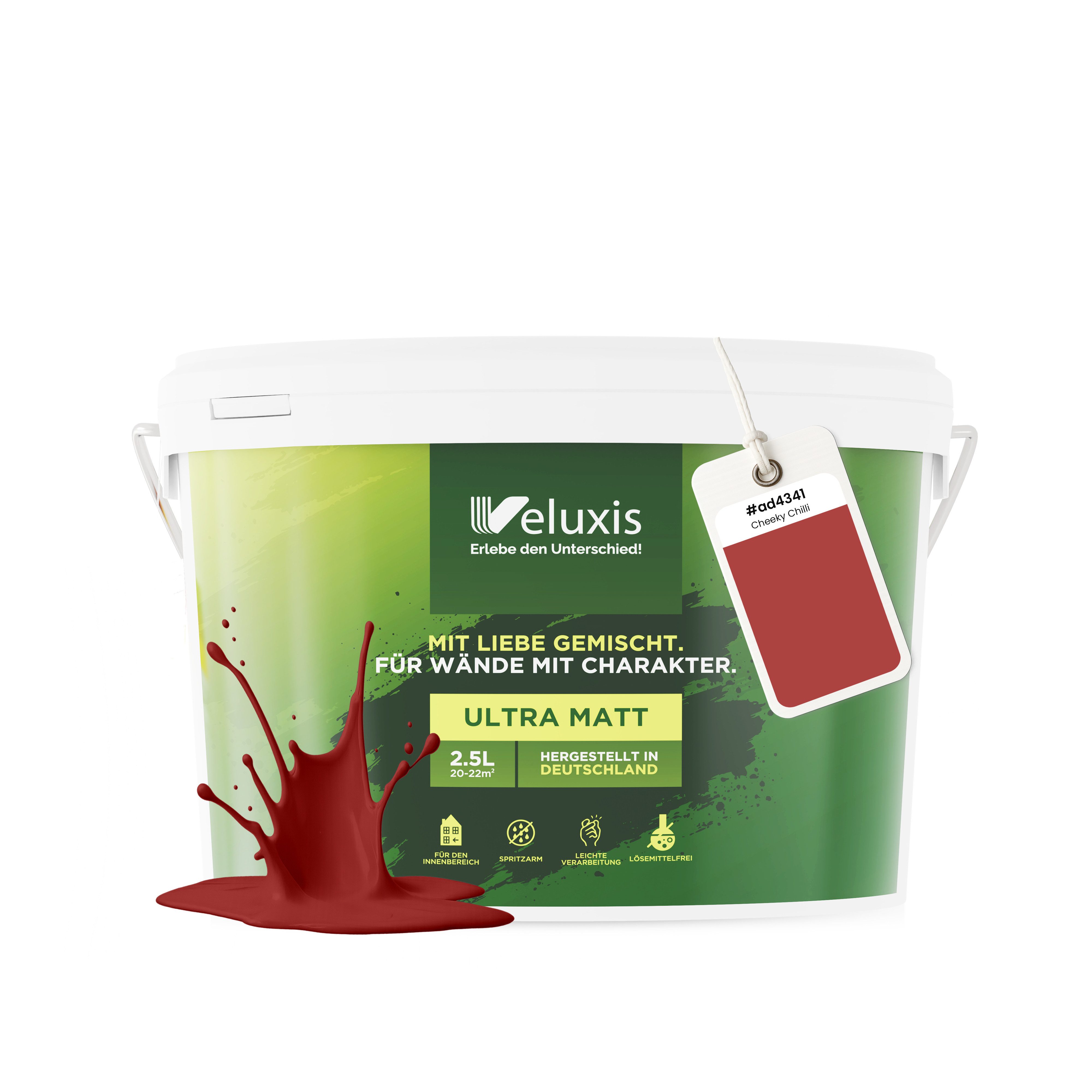 Veluxis Wandfarbe Veluxis® Wandfarbe Universal, Deckkraft-Klasse 1, Streifenfrei, tropfarm & VOC-frei