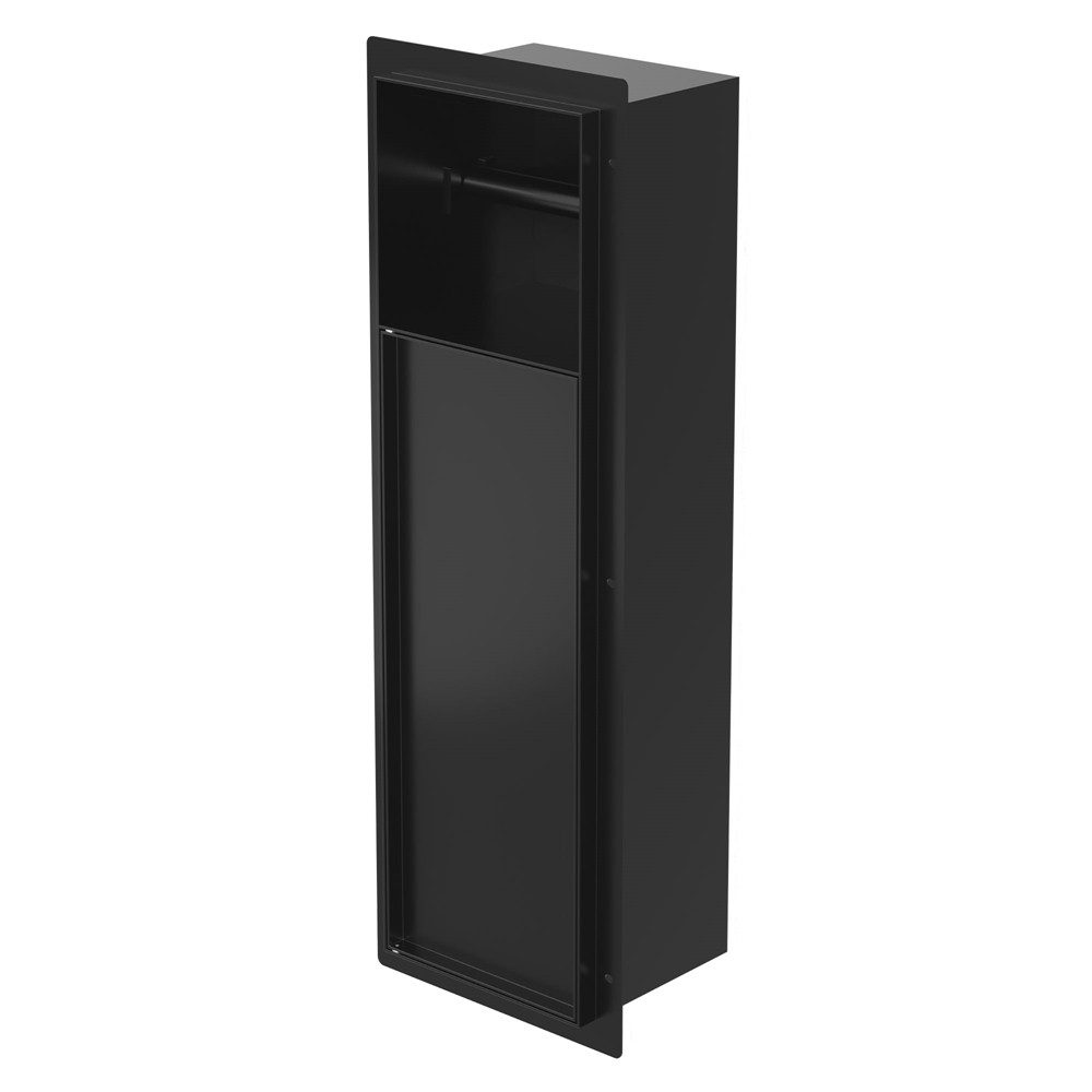 LuxeBath Toilettenpapierhalter Unterputz-Schrankmodul Edelstahl für Klobürstengarnitur befliesbar, Schwarz 60x20x14cm Badezimmerschrank für Toilettenbürste WC Wandnische