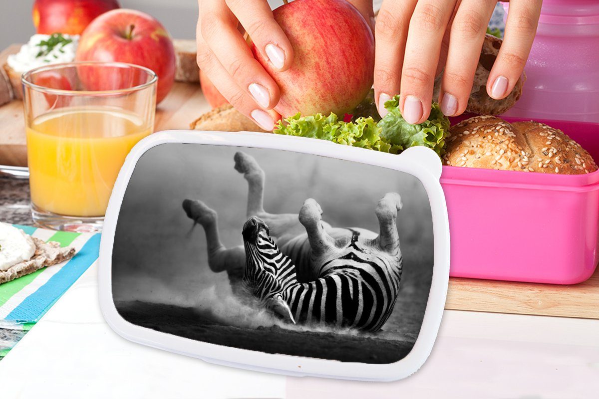 MuchoWow Lunchbox Zebra - Mädchen, Brotbox rosa Schwarz Tiere Erwachsene, - für Brotdose Kunststoff (2-tlg), Kinder, Weiß, Kunststoff, Snackbox, 
