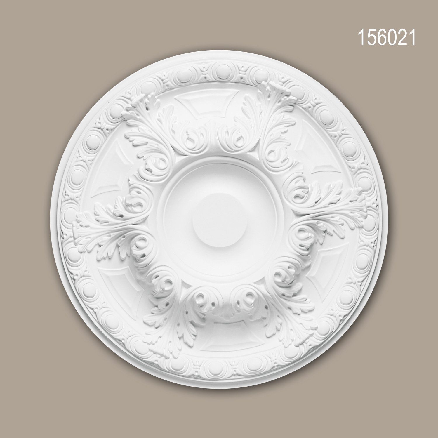 Profhome Decken-Rosette 156021 (Rosette, 1 St., Deckenrosette, Medallion, Stuckrosette, Deckenelement, Zierelement, Durchmesser 49 cm), weiß, vorgrundiert, Stil: Neo-Renaissance