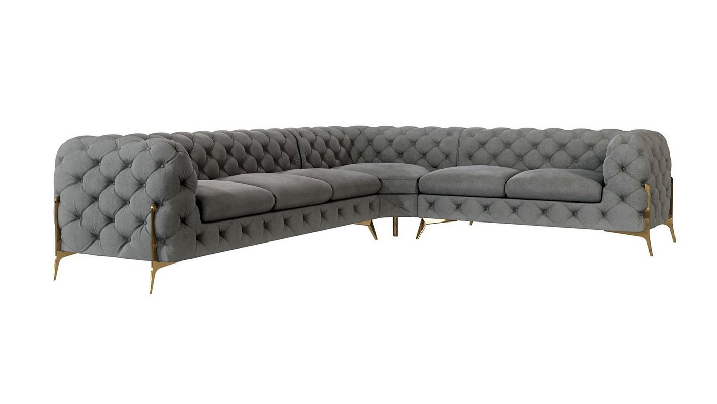 S-Style Möbel Ecksofa Ashley, Chesterfield mit Goldenen Metall Füßen, mit Wellenfederung