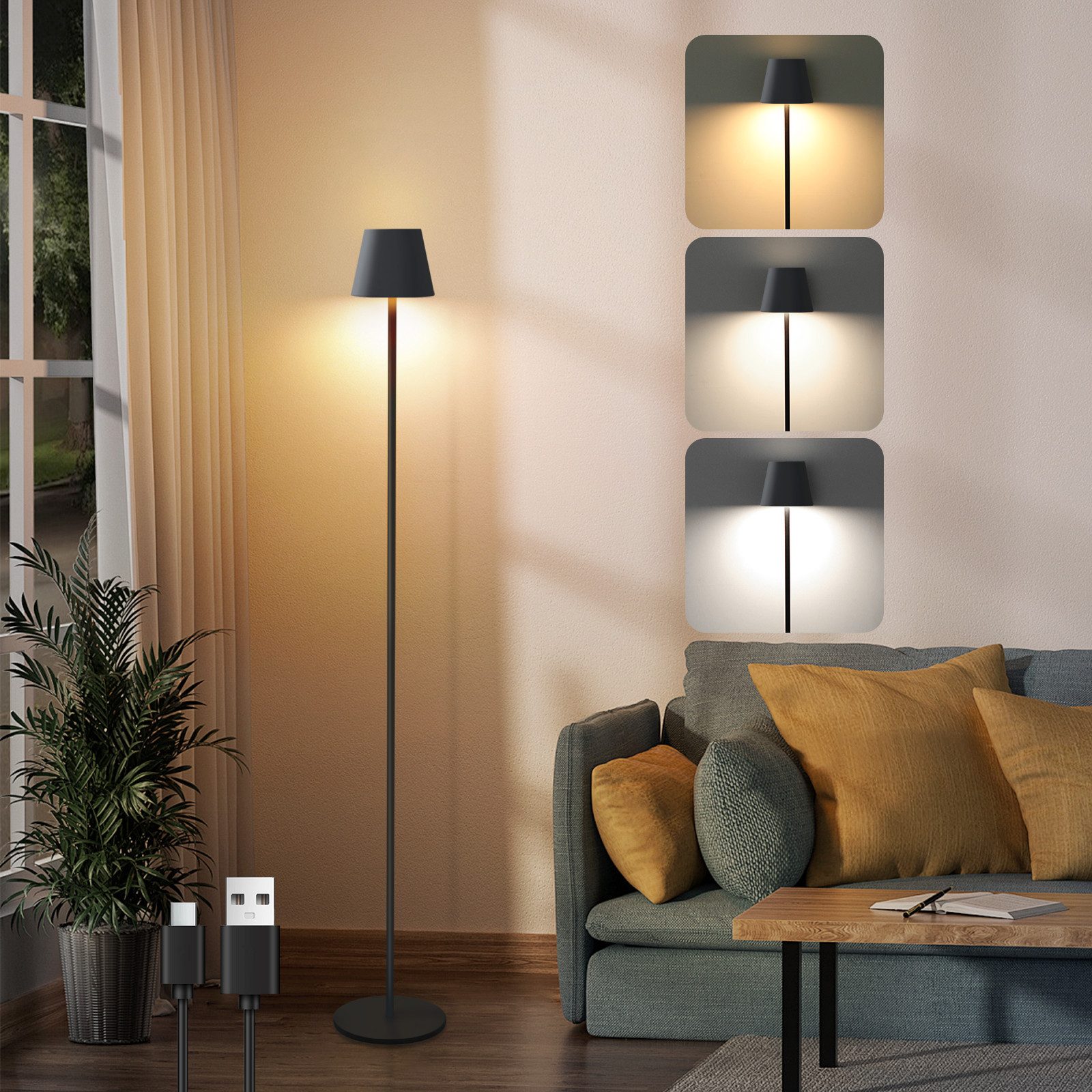 ZMH LED Stehlampe Wohnzimmer Dimmbar Modern Kabellos 125 cm Standleuchte Bü günstig online kaufen