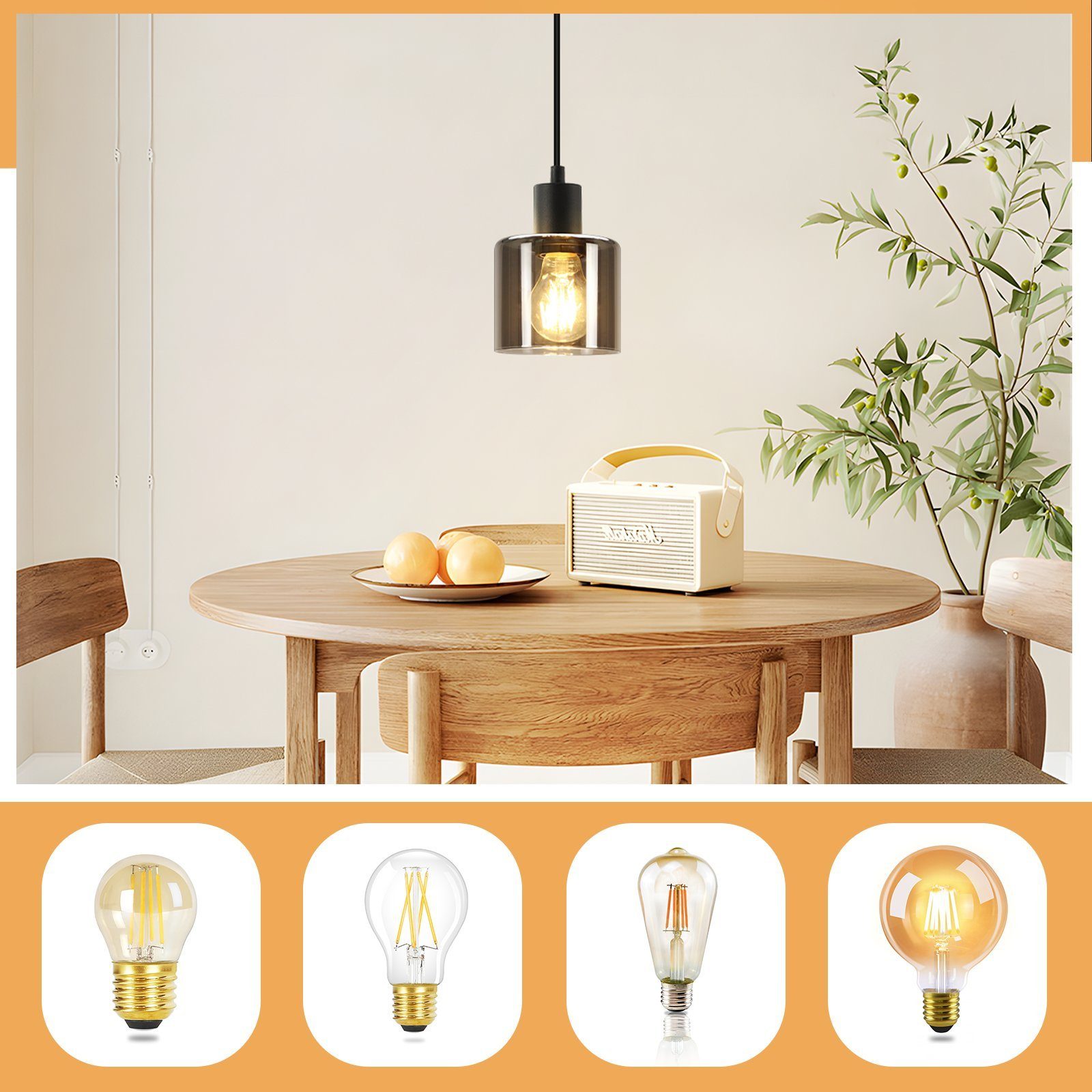 Nettlife Pendelleuchte Schwarz Vintage E27 Glas günstig online kaufen