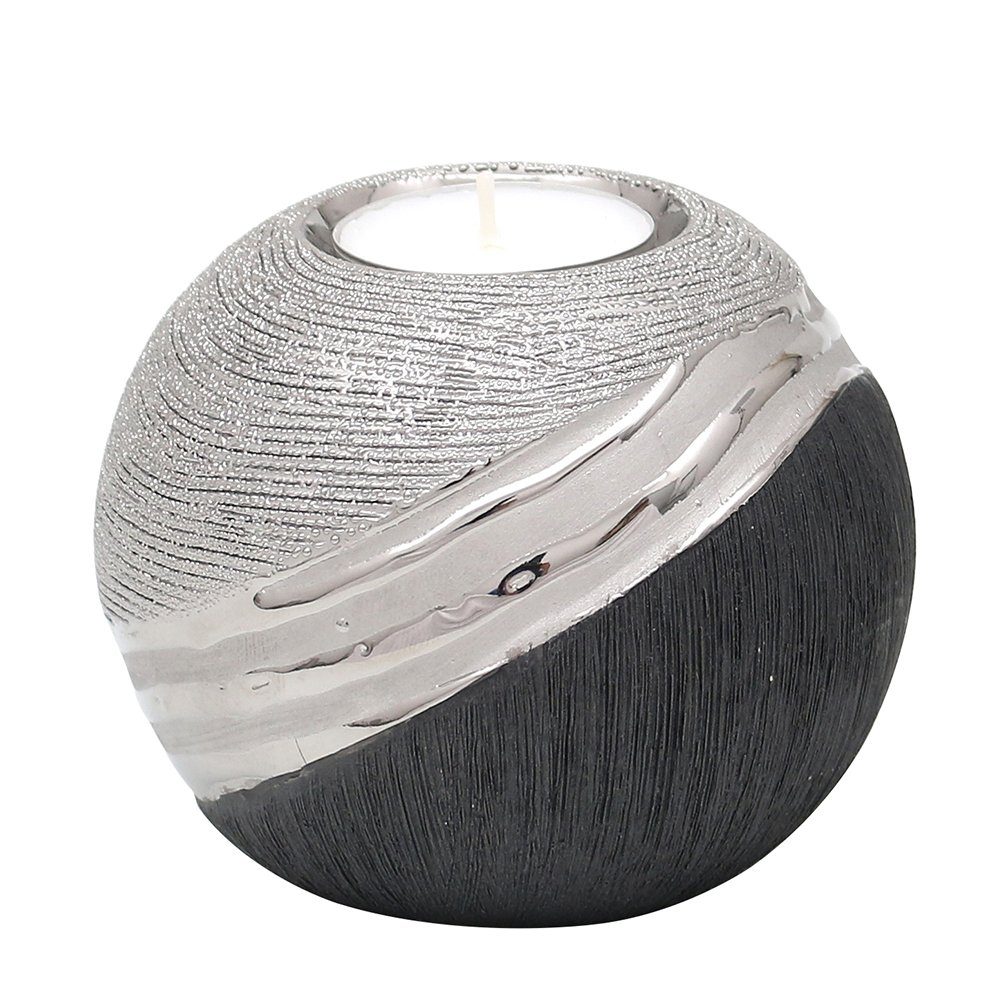 Teelichthalter Edler moderner Deko Designer Keramik Teelichthalter in silber-grau