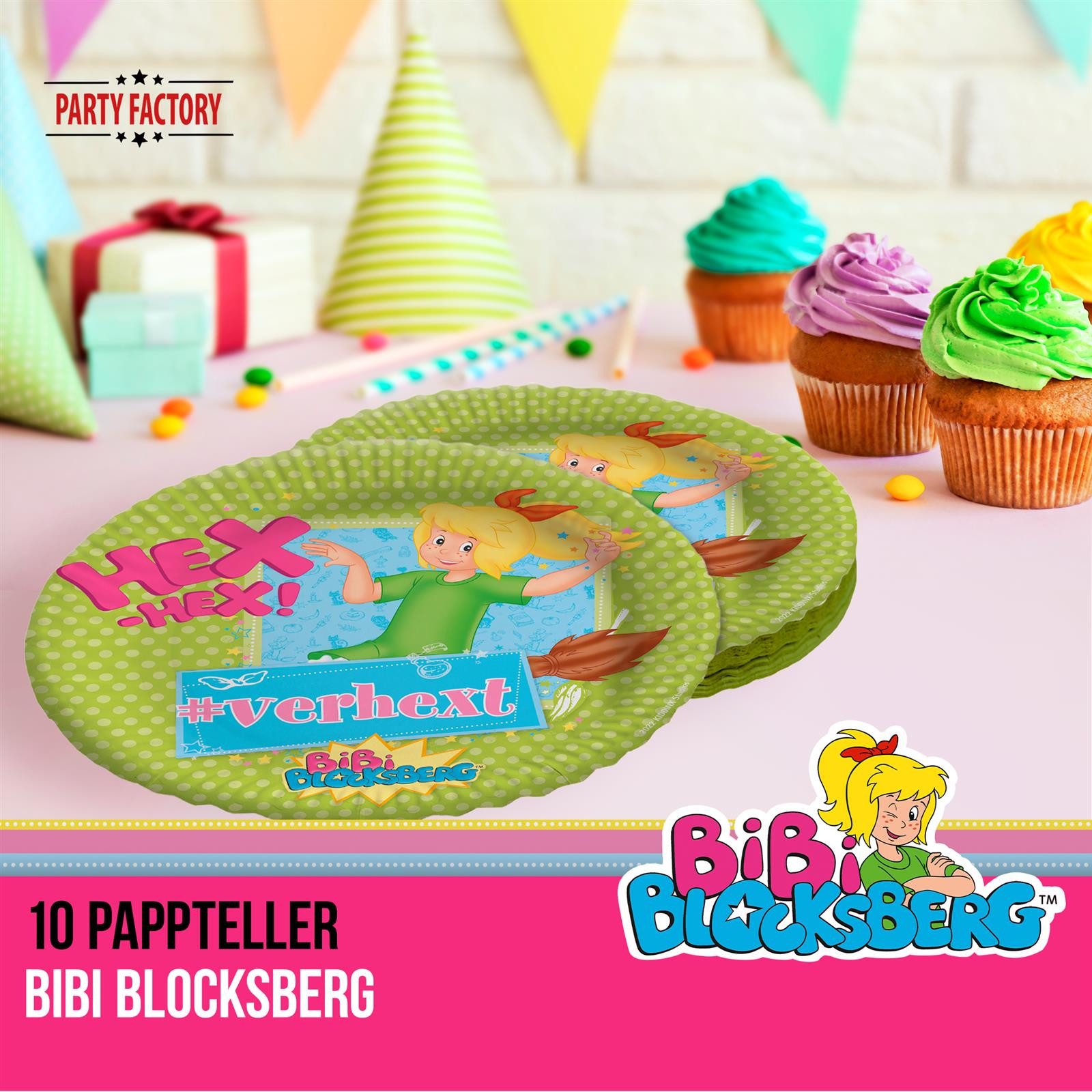 Party Factory Dekoteller Bibi Blocksberg Papp-Teller 23 cm grün 10 Stk. Papierteller Geburtstag