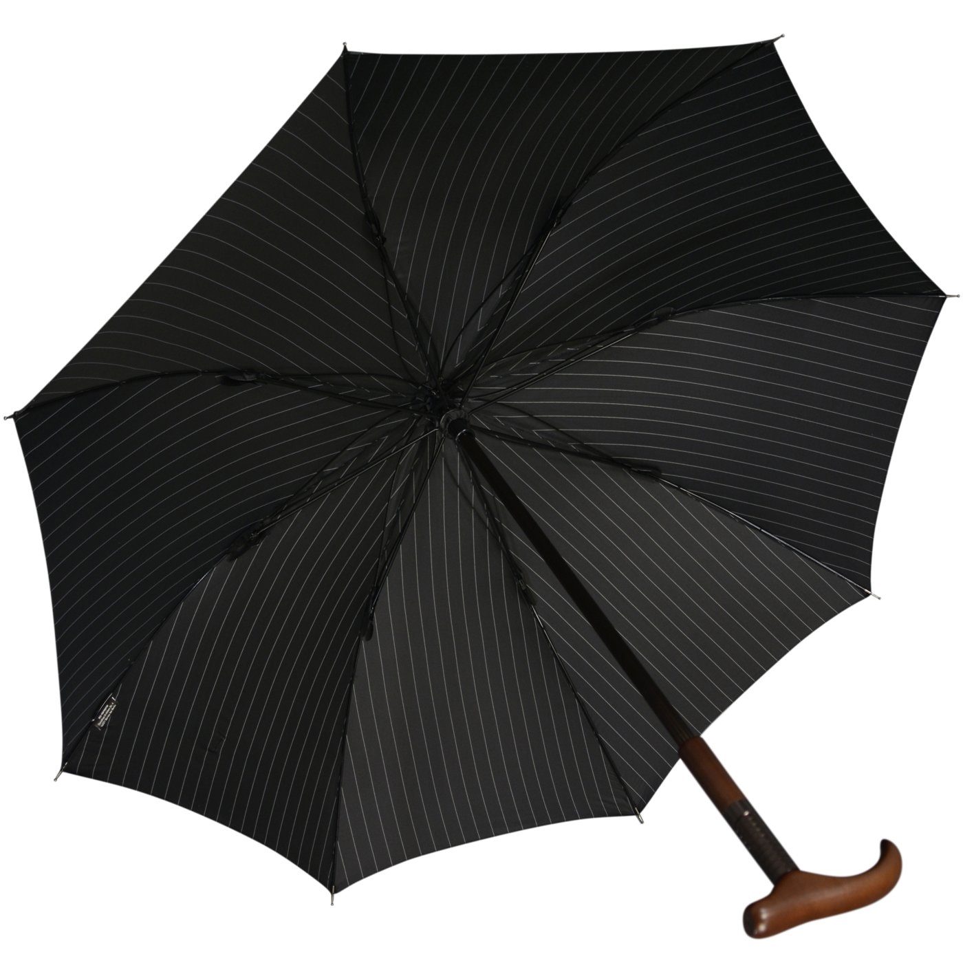Stützschirm stabil, sehr Nadelstreifen Holzgriff höhenverstellbar schwarz-weiß iX-brella Langregenschirm