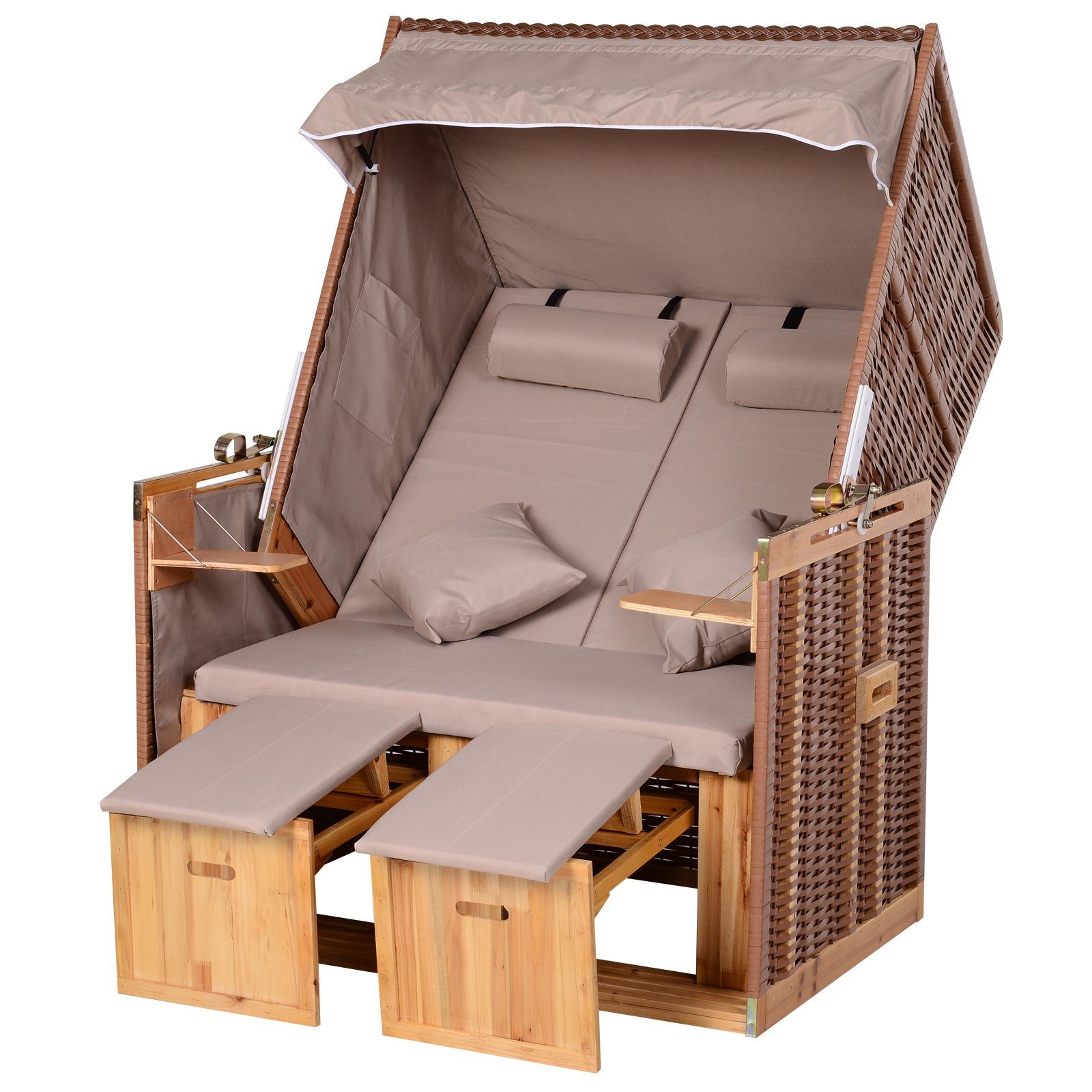 Outsunny Strandkorb Volllieger, BxTxH: 118x190x150 cm, Halblieger, (Volllieger, 10-tlg., Gartenliege), 2-Sitzer, inkl. Klapptisch hellbraun | braun-beige