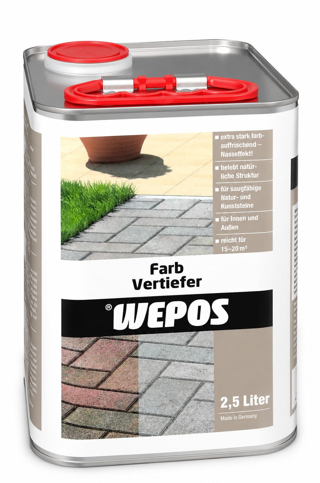 DomDeco WEPOS Farbvertiefer 2,5 Liter, Steinimprägnierung mit Nasseffekt Allzweckreiniger (Farbvertiefend, Nasseffekt, lösemittelfrei, geruchlos)