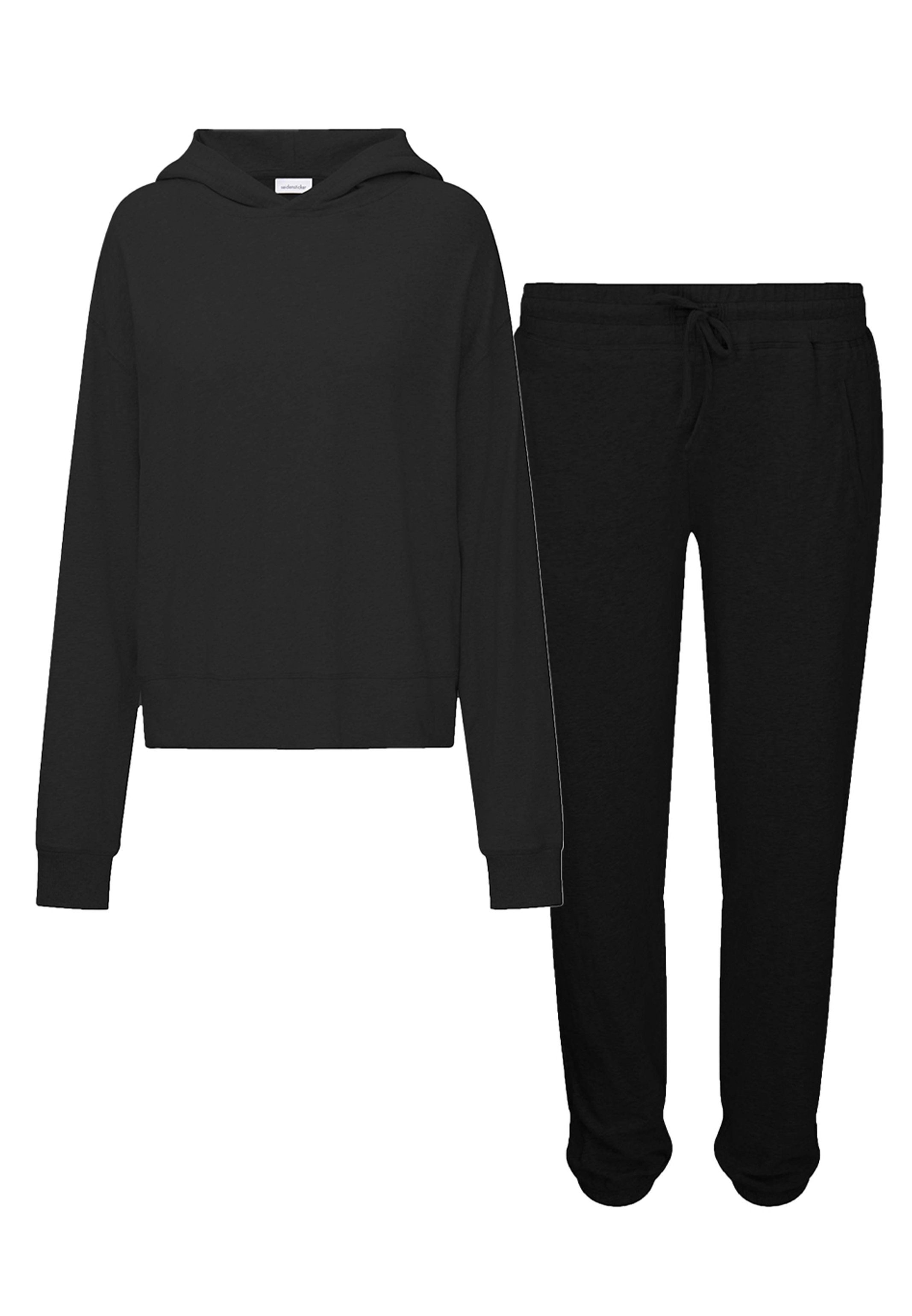 Loungewear seidensticker 2 - Hoodie Jogginghose (Set, Passform und Pyjama Set tlg) - Gemütliche Black Baumwolle