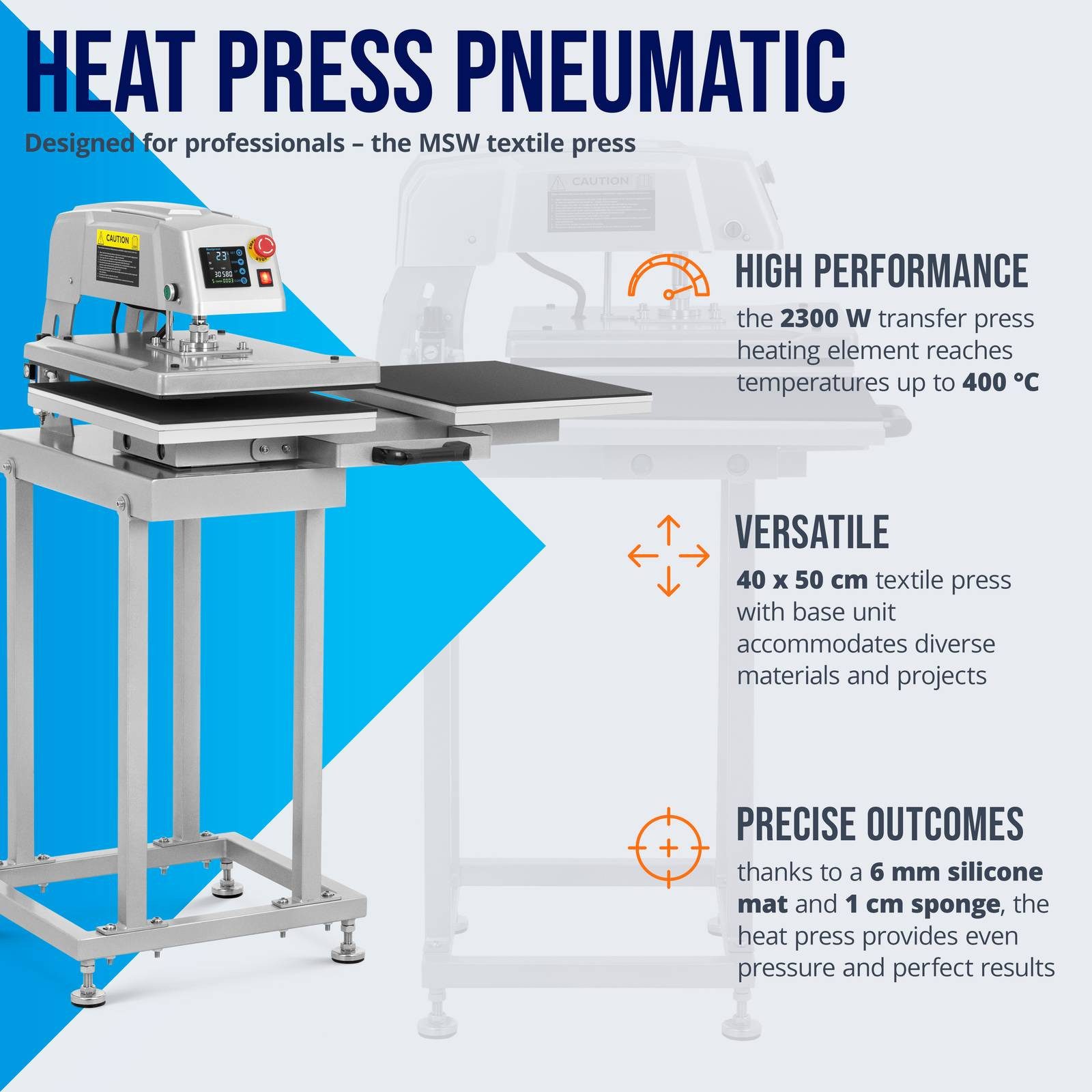 MSW Bügelsystem Doppelte Transferpresse 40x50 cm Hitzepresse T-Shirt Keramik Mauspads, 2100 W