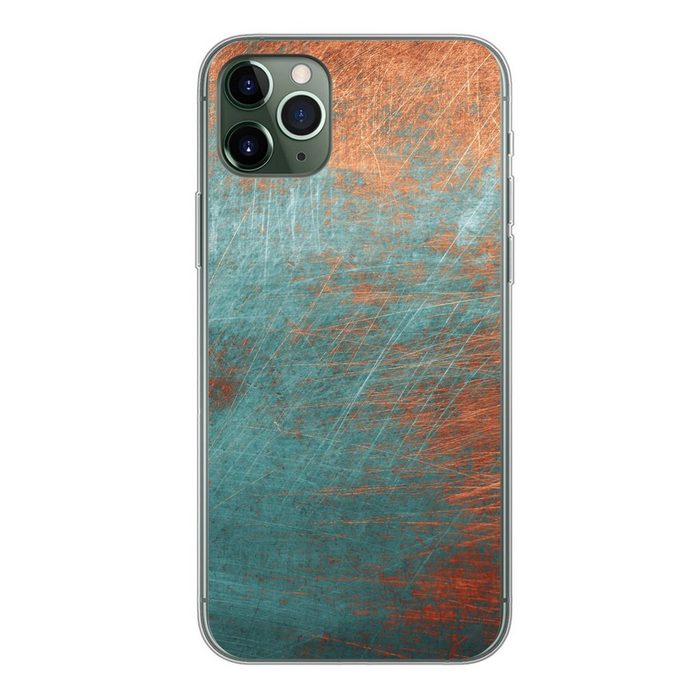 MuchoWow Handyhülle Metall - Rost - Bronze - Blau - Abstrakt - Struktur Handyhülle Apple iPhone 11 Pro Max Smartphone-Bumper Print Handy