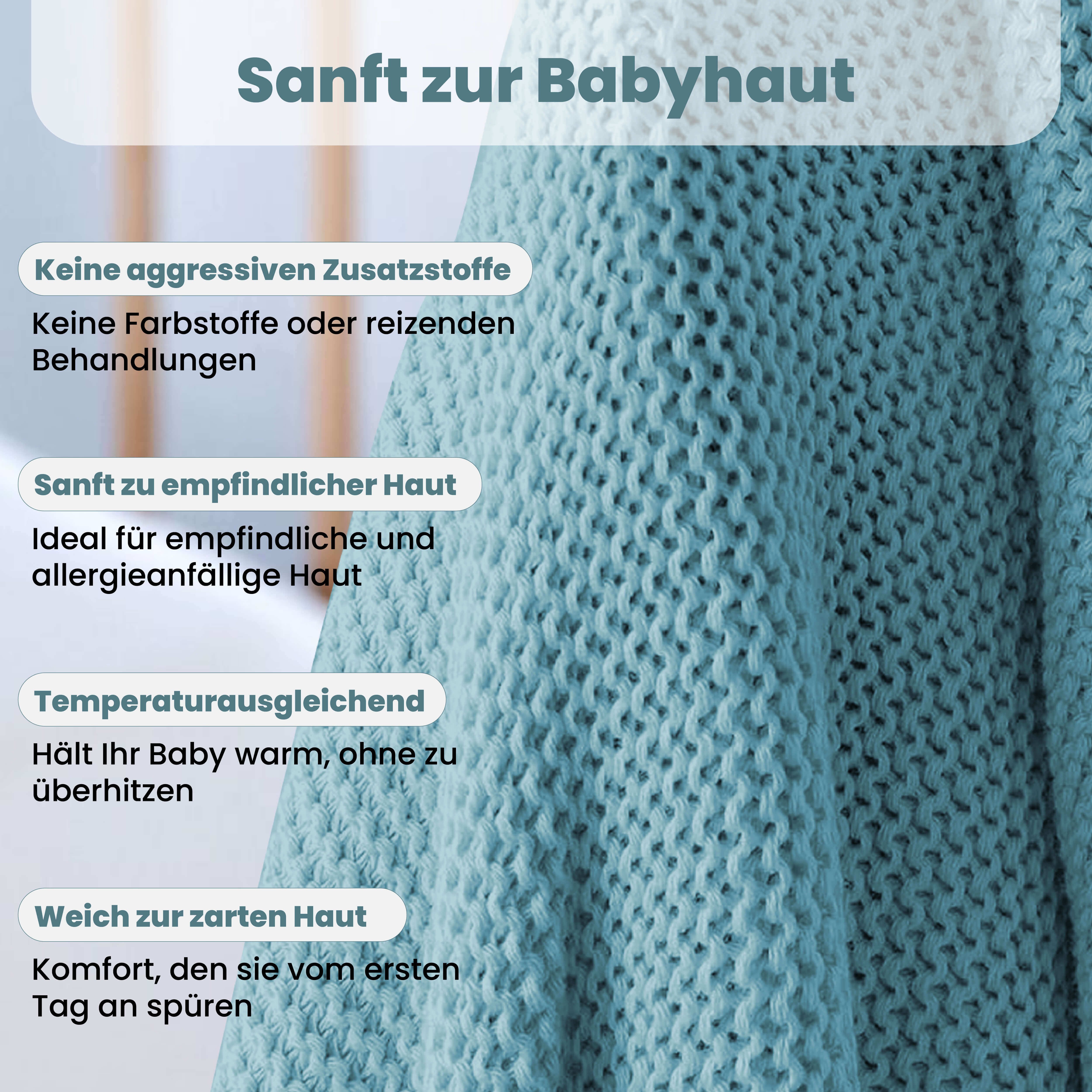 Babydecke Baby Strickdecke, %100 Bio Baumwolle, Atmungsaktiv, 80x100cm Rauchblau, Little Dedi – Bild 5 von 5