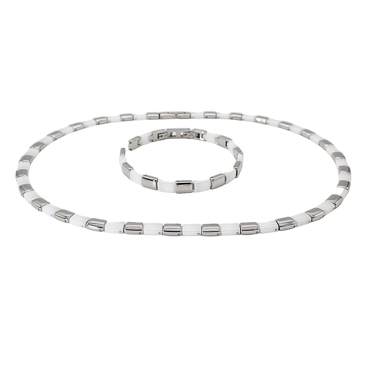 ELLAWIL Collier-Set Halskette Armband aus weißer Keramik mit silberfarbenem günstig online kaufen