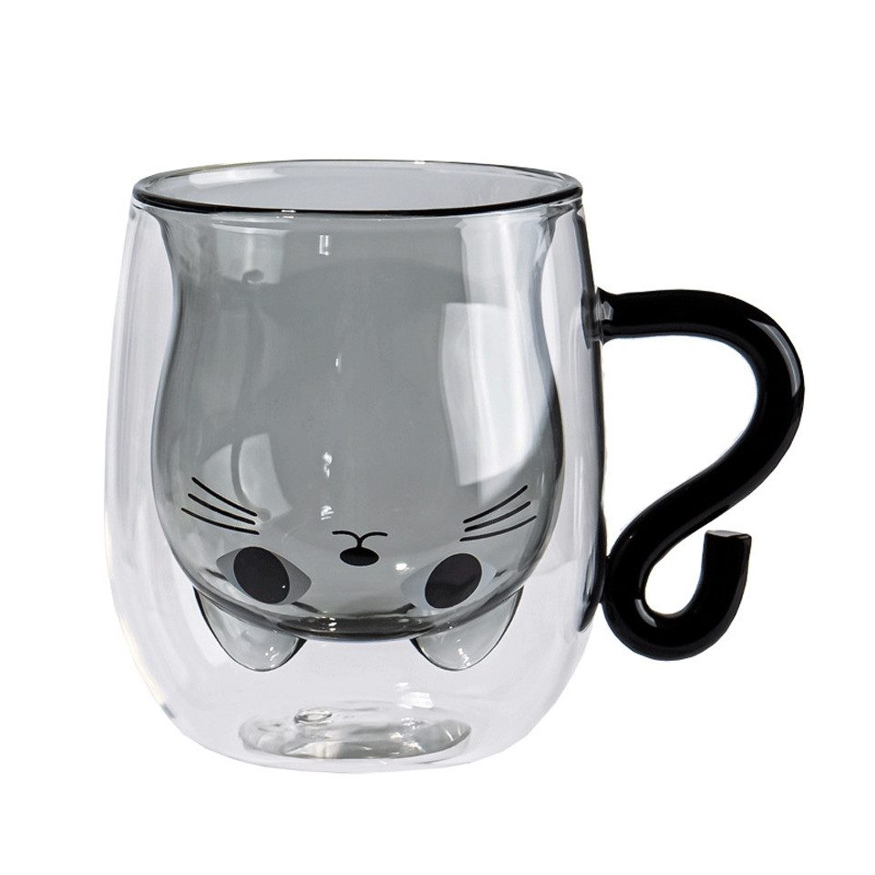 Agger Latte-Macchiato-Glas Doppelwandige Süße katze Kaffeetasse, 290ml Kaffeeglas Teegläser, Geburtstag Valentinstag Geschenke für Frauen Kinder