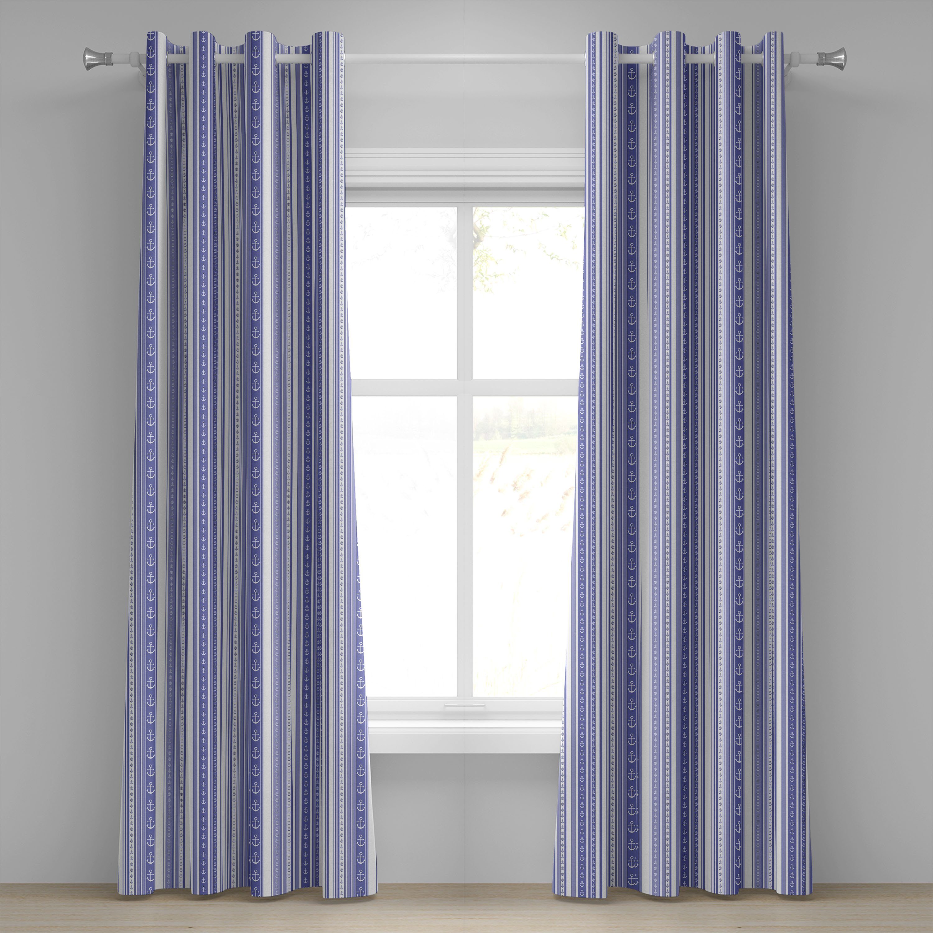 Gardine Dekorative 2-Panel-Fenstervorhänge für Schlafzimmer Wohnzimmer, Abakuhaus, Gestreift Seeanker