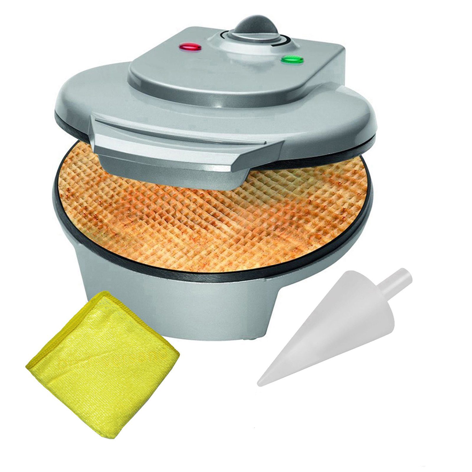 bmf-versand Waffeleisen Waffeleisen für Eiswaffeln dünn Eistüten Hörncheneisen mit Kegel und, 1200,00 W, mit Backampel, für Kindergeburtstag, mit Pflegetuch